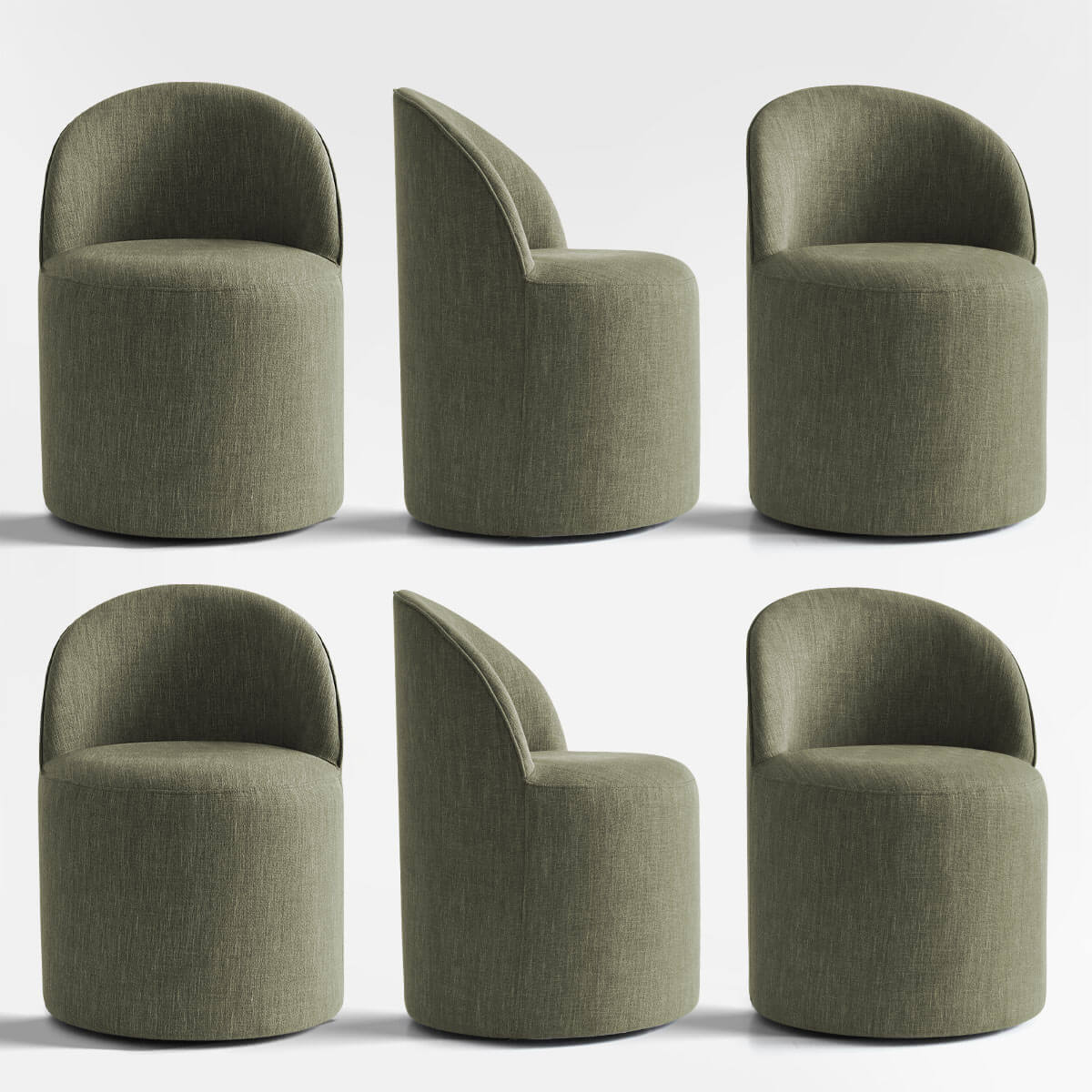 Doris Rolling Upholstered Dining Chair With Castors (Set of 6)
