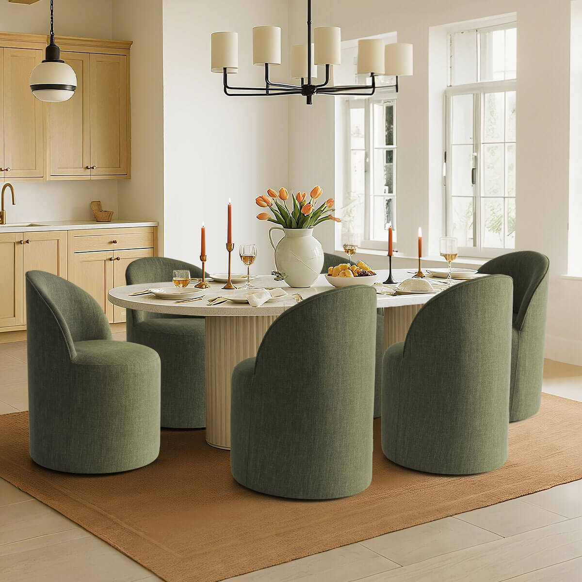 Doris Rolling Upholstered Dining Chair With Castors (Set of 6)