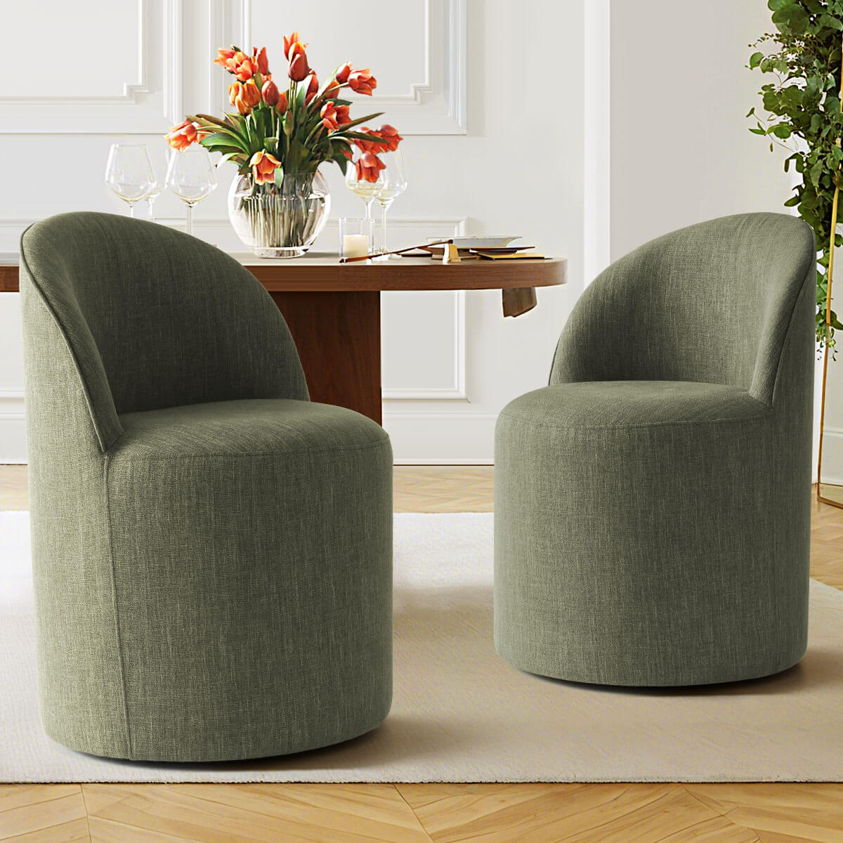 Doris Rolling Upholstered Dining Chair With Castors (Set of 6)