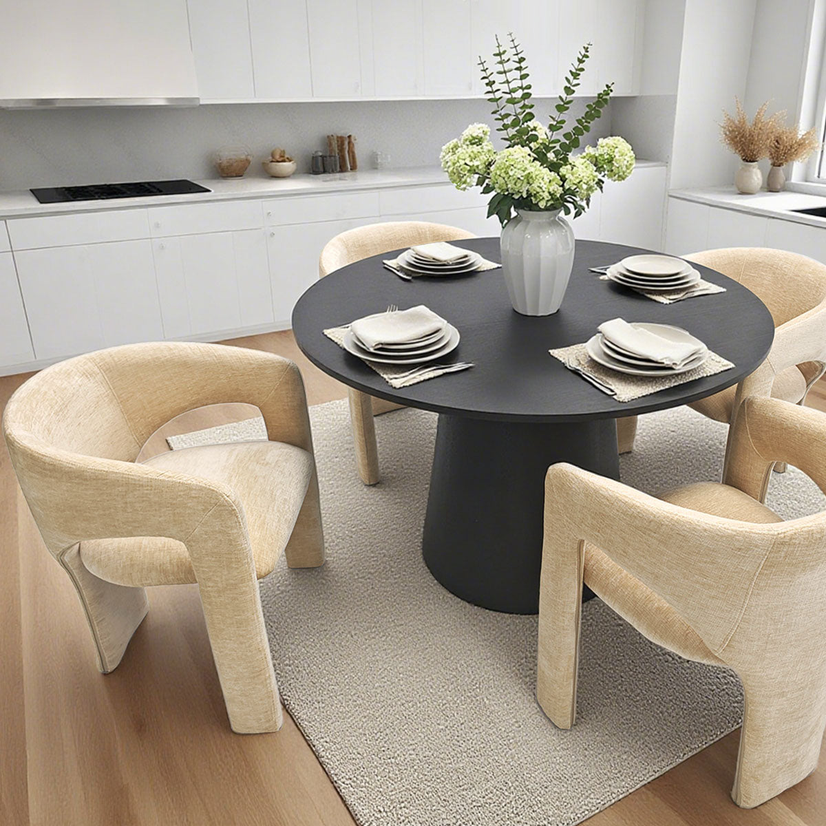 Khloe Modern Chenille Dining Chair with Arms (Set of 4)