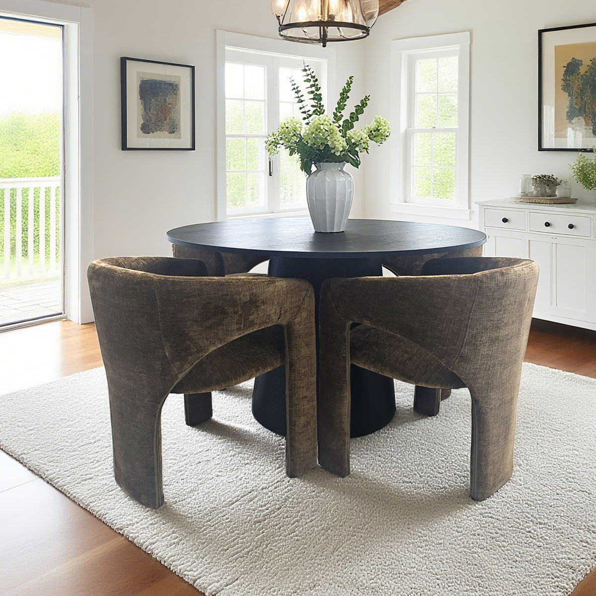 Khloe Modern Chenille Dining Chair with Arms (Set of 4)