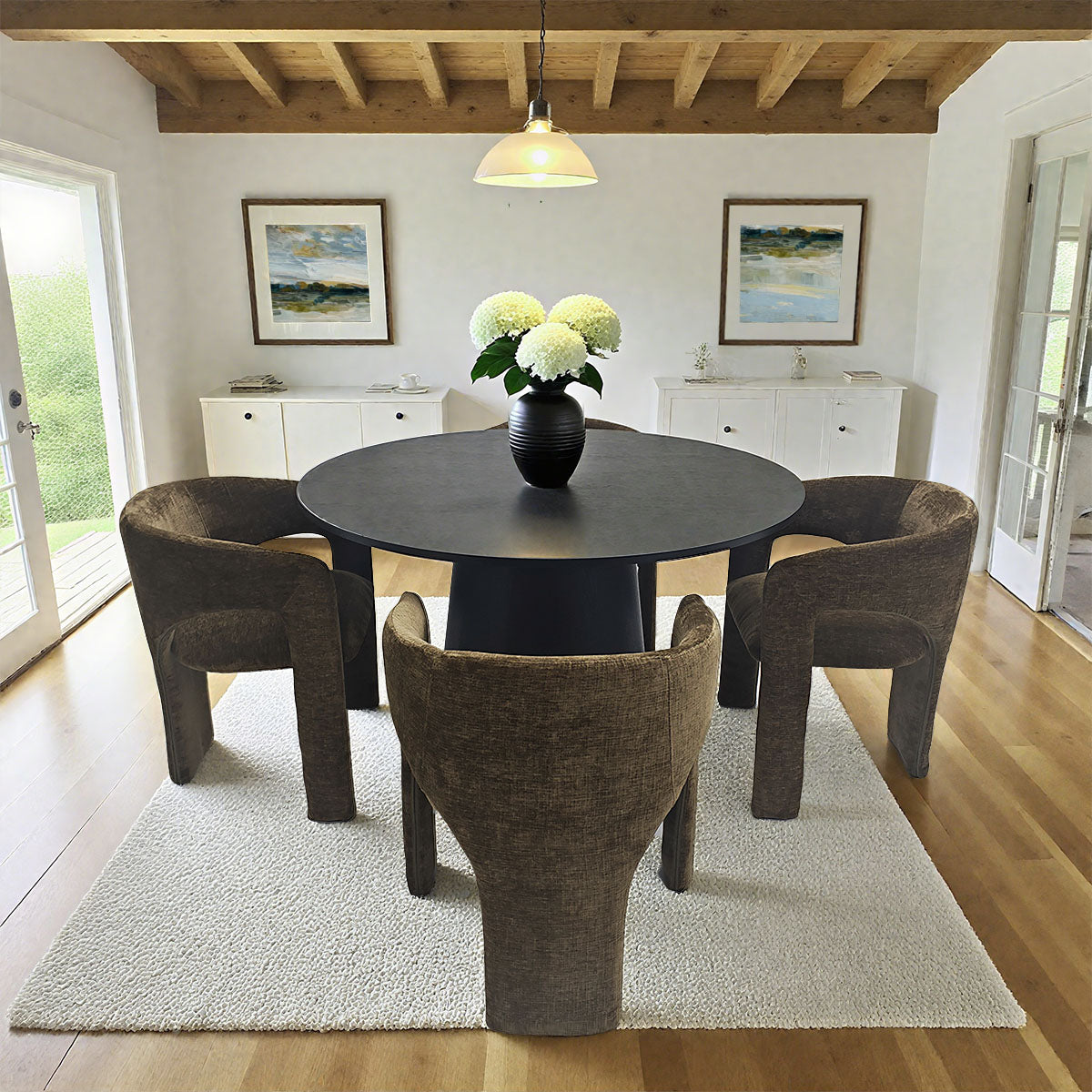 Khloe Modern Chenille Dining Chair with Arms (Set of 4)