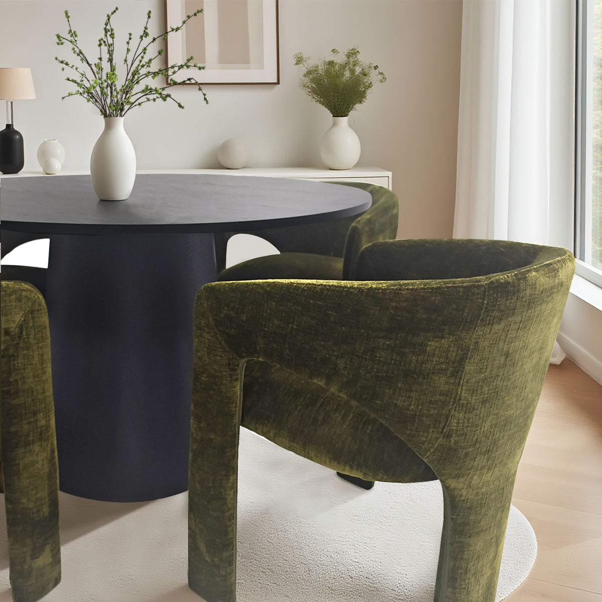 Khloe Modern Chenille Dining Chair with Arms (Set of 4)