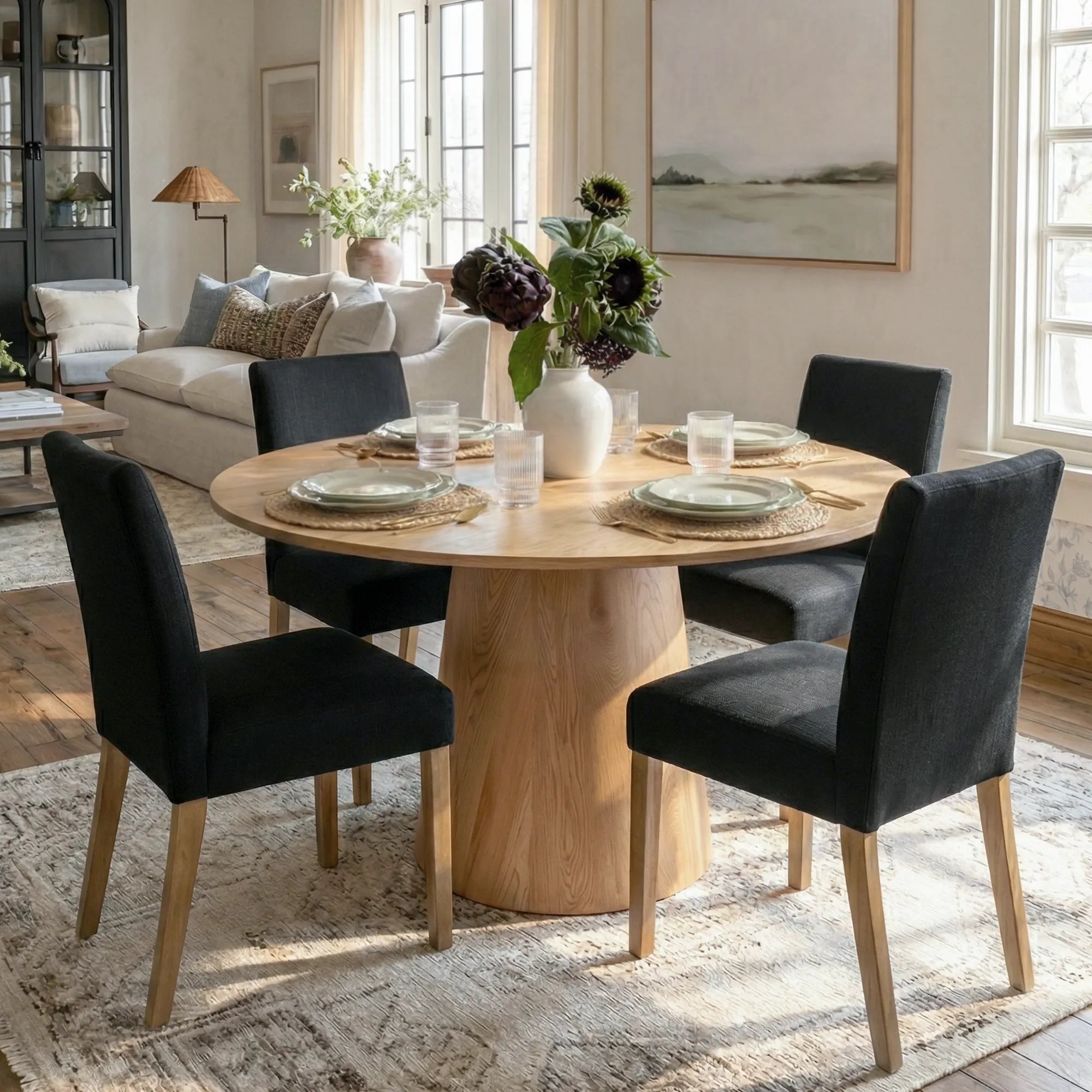 Dwen & North 46" Modern Round Dining Table Set for 4 (5-Piece)