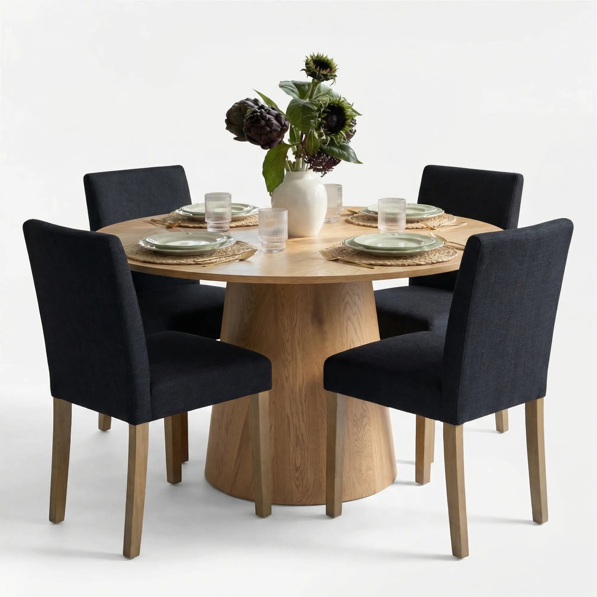 Dwen & North 46" Modern Round Dining Table Set for 4 (5-Piece)