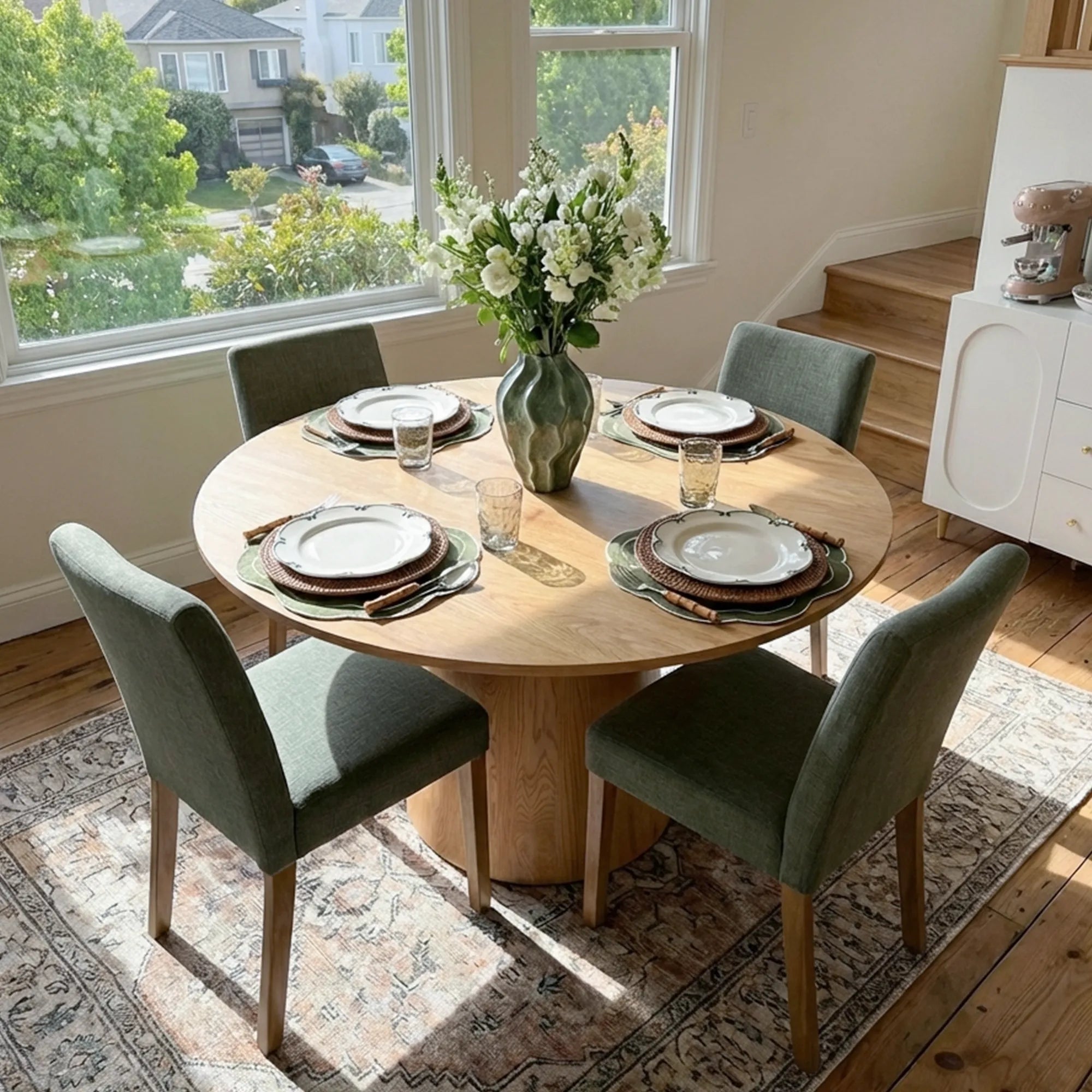 Dwen & North 46" Modern Round Dining Table Set for 4 (5-Piece)