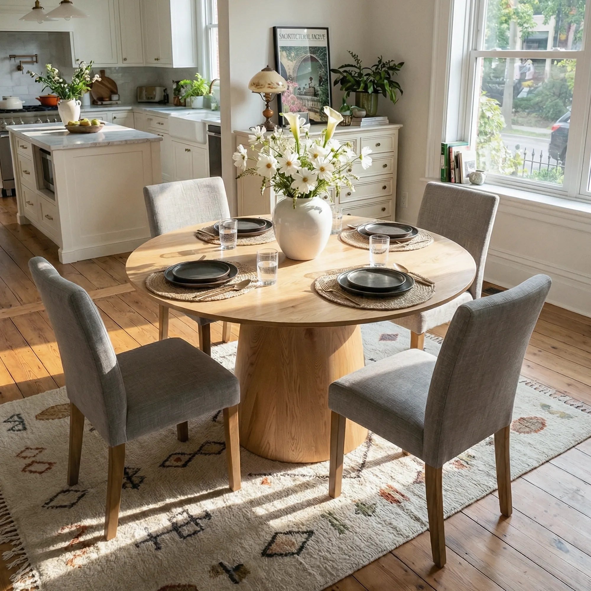 Dwen & North 46" Modern Round Dining Table Set for 4 (5-Piece)