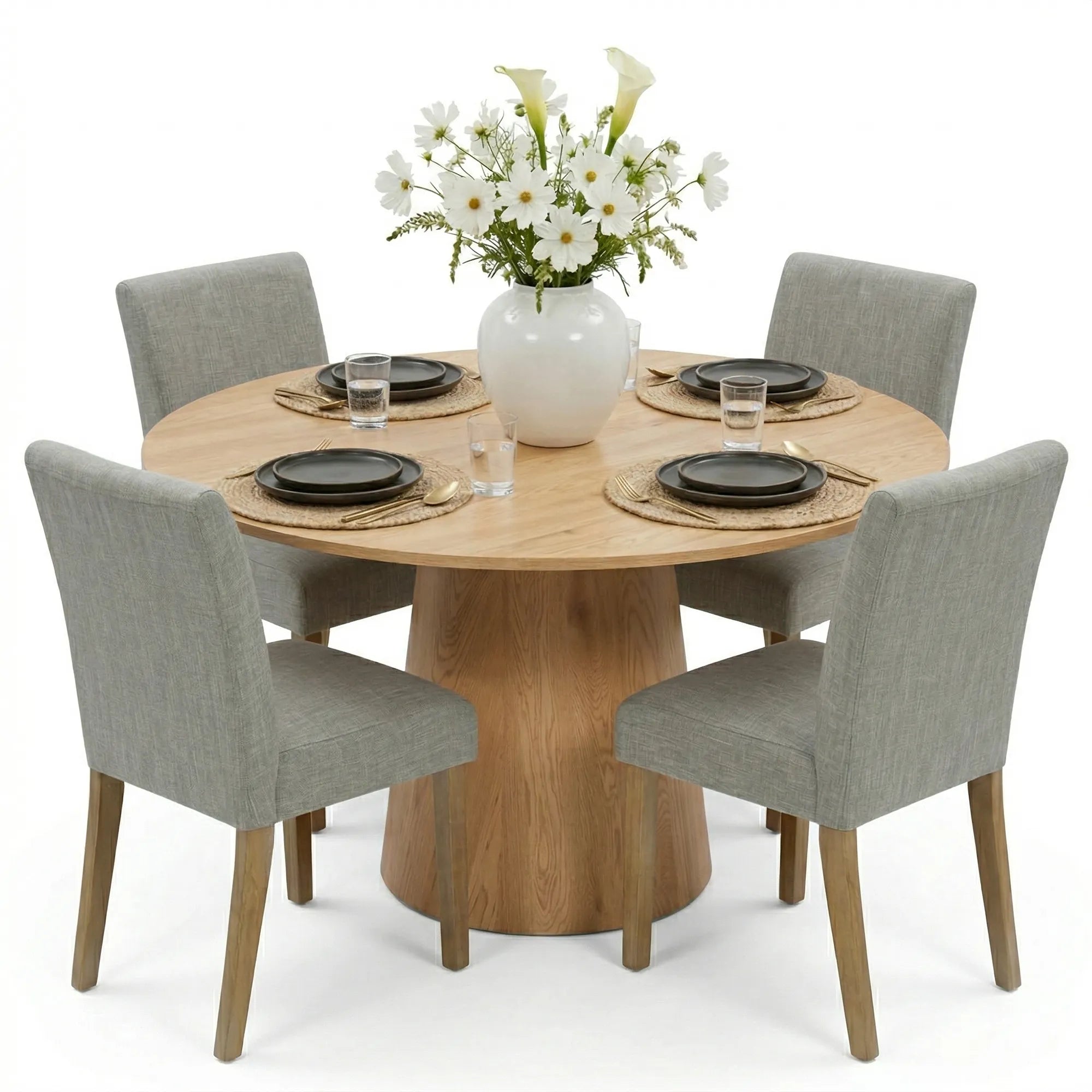 Dwen & North 46" Modern Round Dining Table Set for 4 (5-Piece)