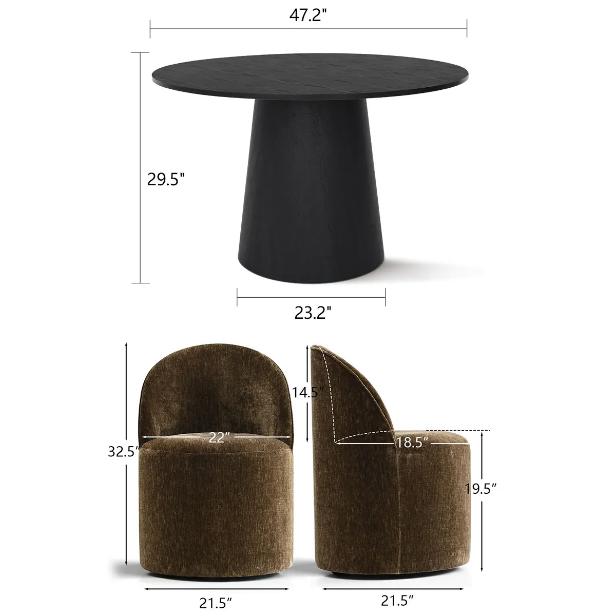 Dwen & Doris 46" Round Dining Table Set for 4 (5-Piece)