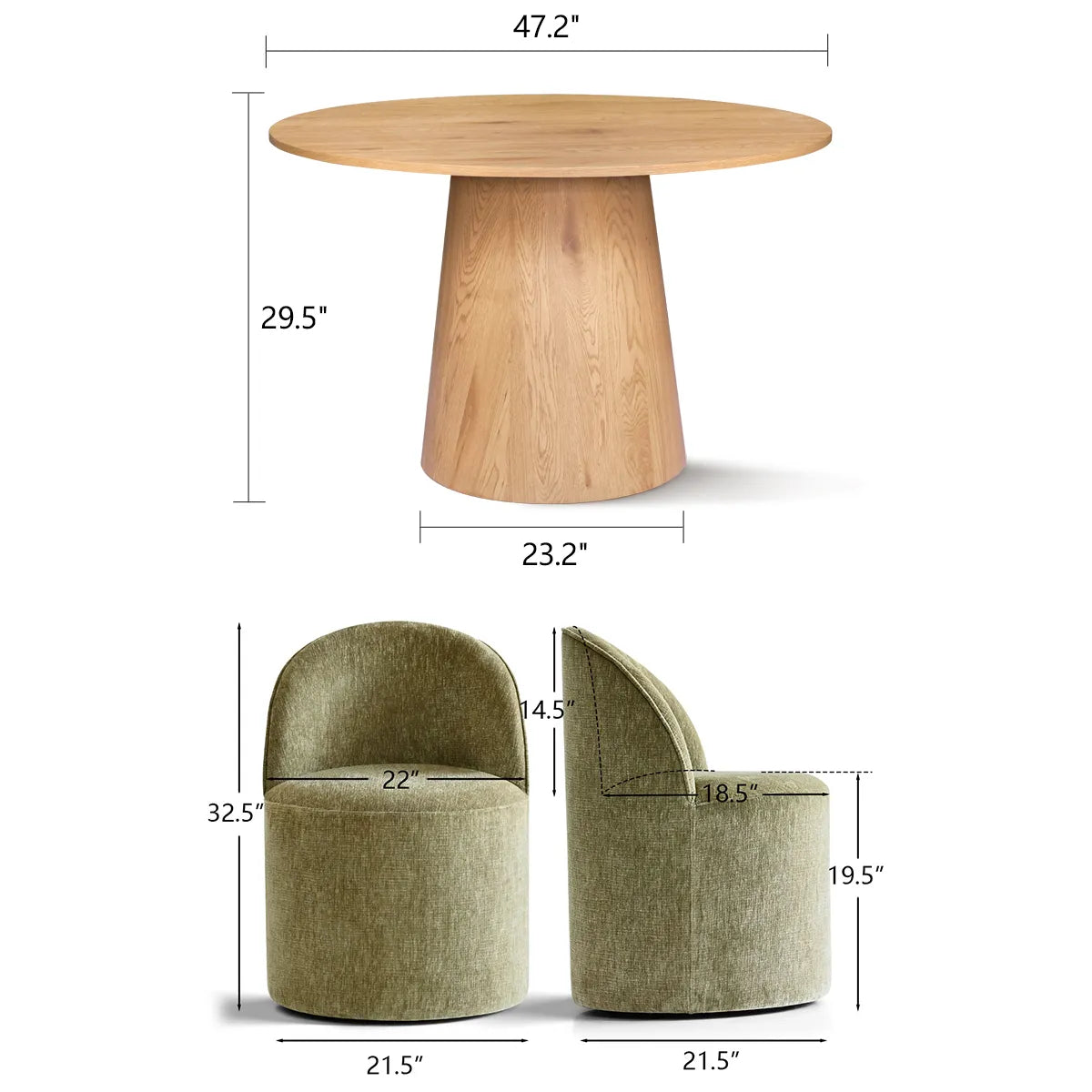 Dwen & Doris 46" Round Dining Table Set for 4 (5-Piece)