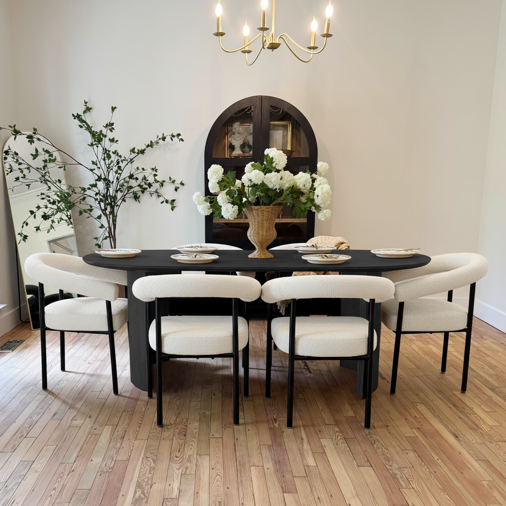Dwen & New York 79" Black Oval Dining Table Set for 6 (7-Piece)