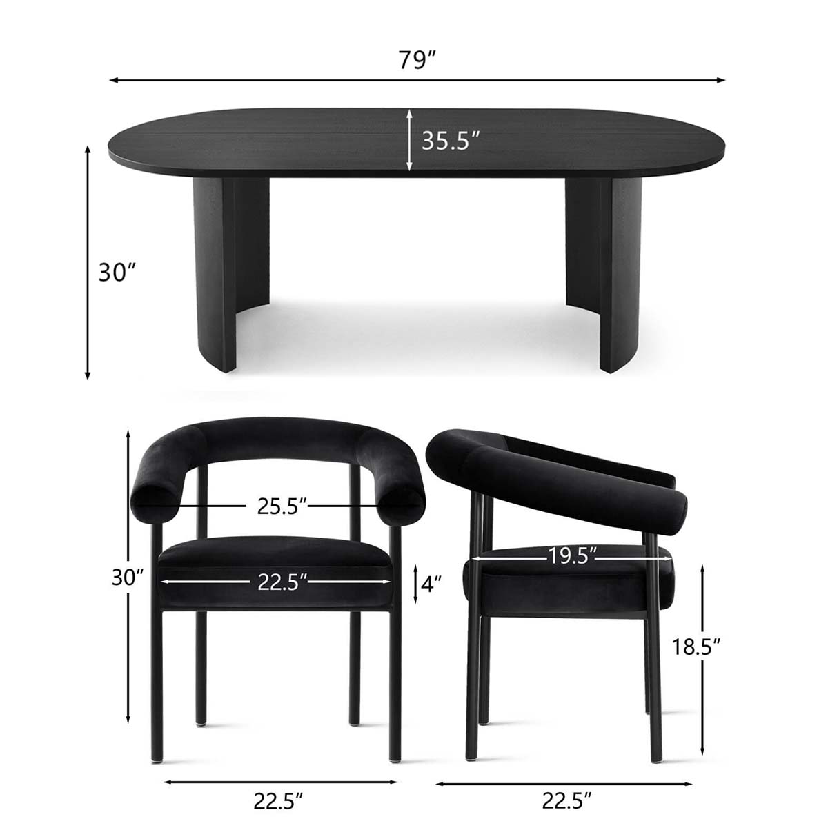 Dwen & New York 79" Oval Dining Table Set for 6 (7-Piece)