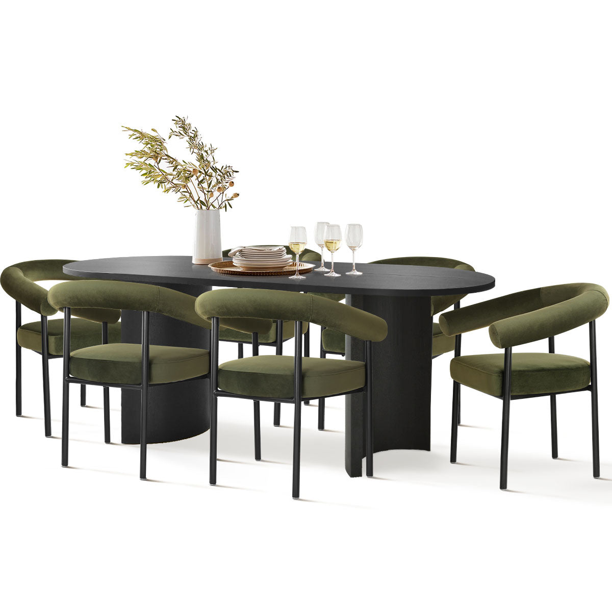 Dwen & New York 79" Black Oval Dining Table Set for 6 (7-Piece)