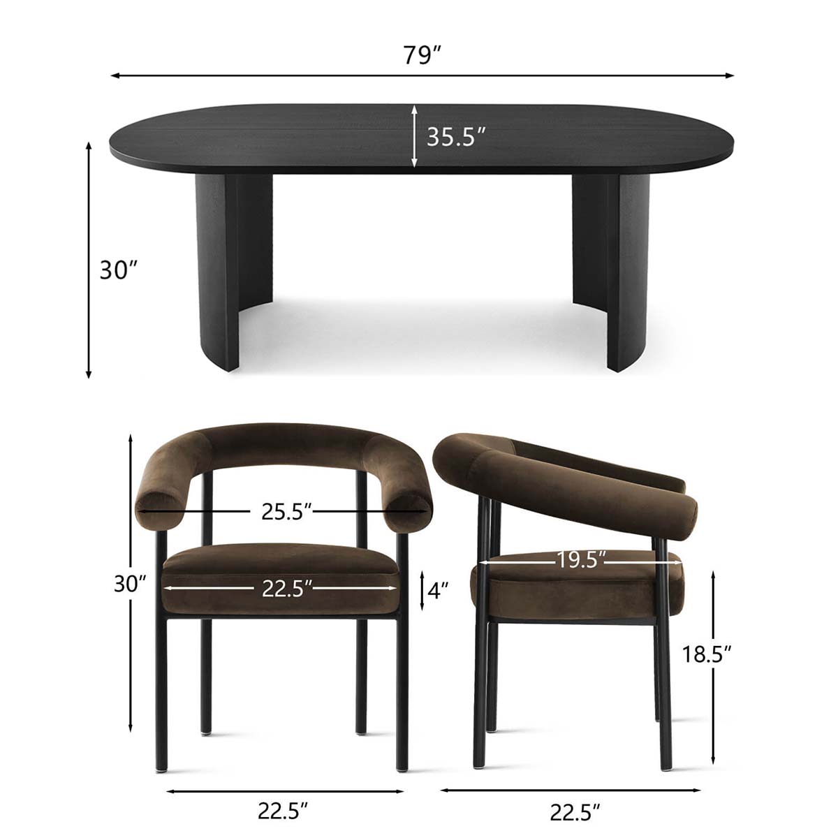 Dwen & New York 79" Oval Dining Table Set for 6 (7-Piece)