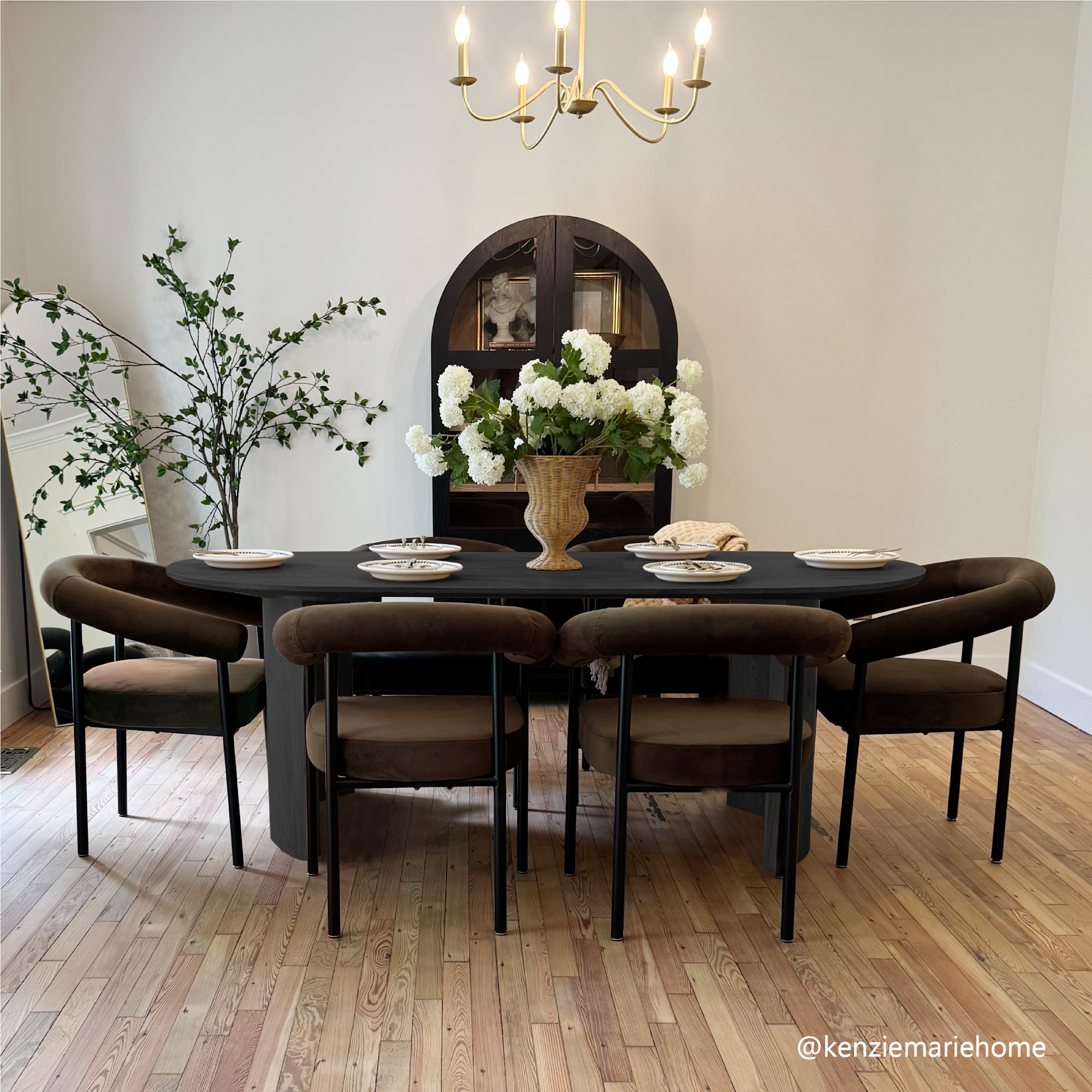 Dwen & New York 79" Black Oval Dining Table Set for 6 (7-Piece)