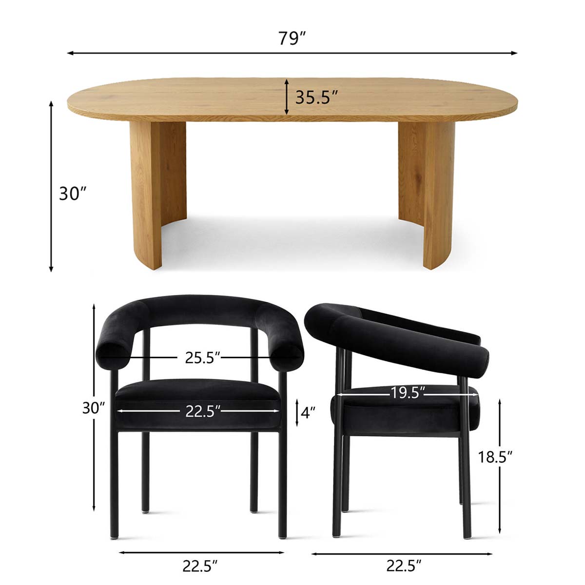 Dwen & New York 79" Oval Dining Table Set for 6 (7-Piece)