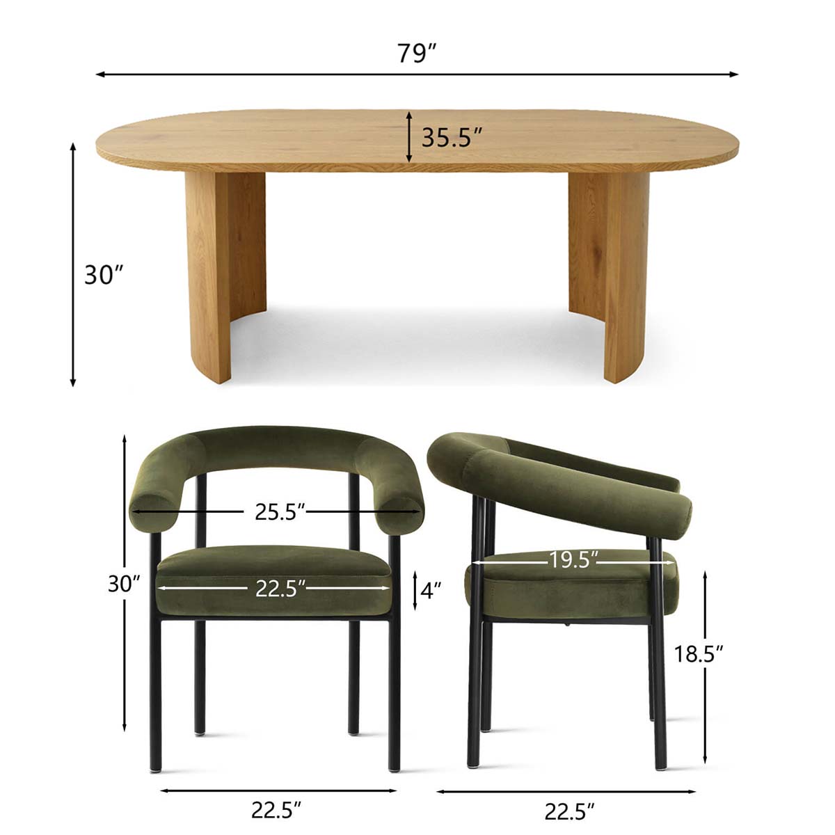 Dwen & New York 79" Oval Dining Table Set for 6 (7-Piece)