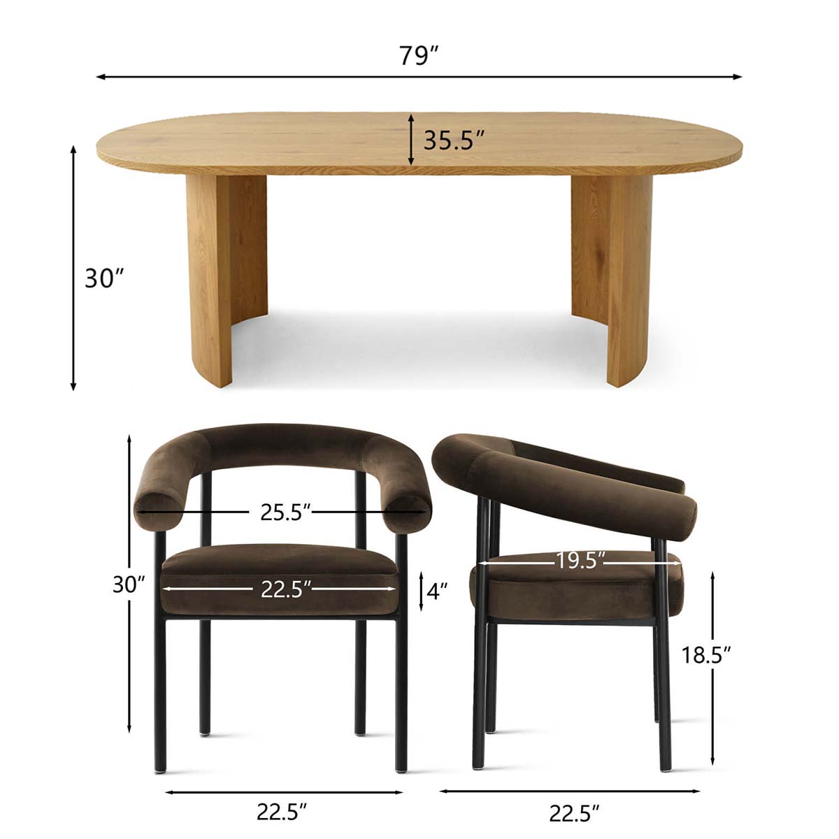 Dwen & New York 79" Oval Dining Table Set for 6 (7-Piece)