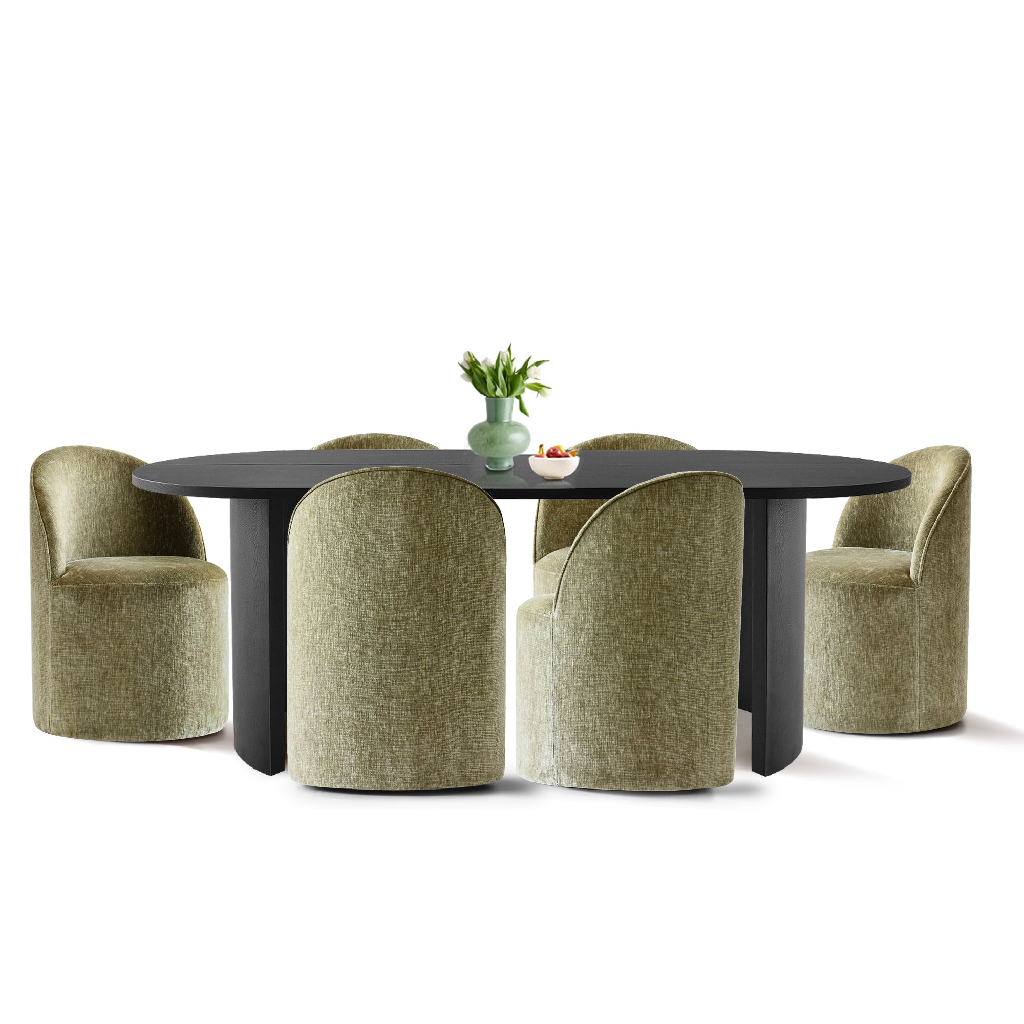 Dwen & Doris 79" Black Oval Dining Table Set for 6 (7-Piece)