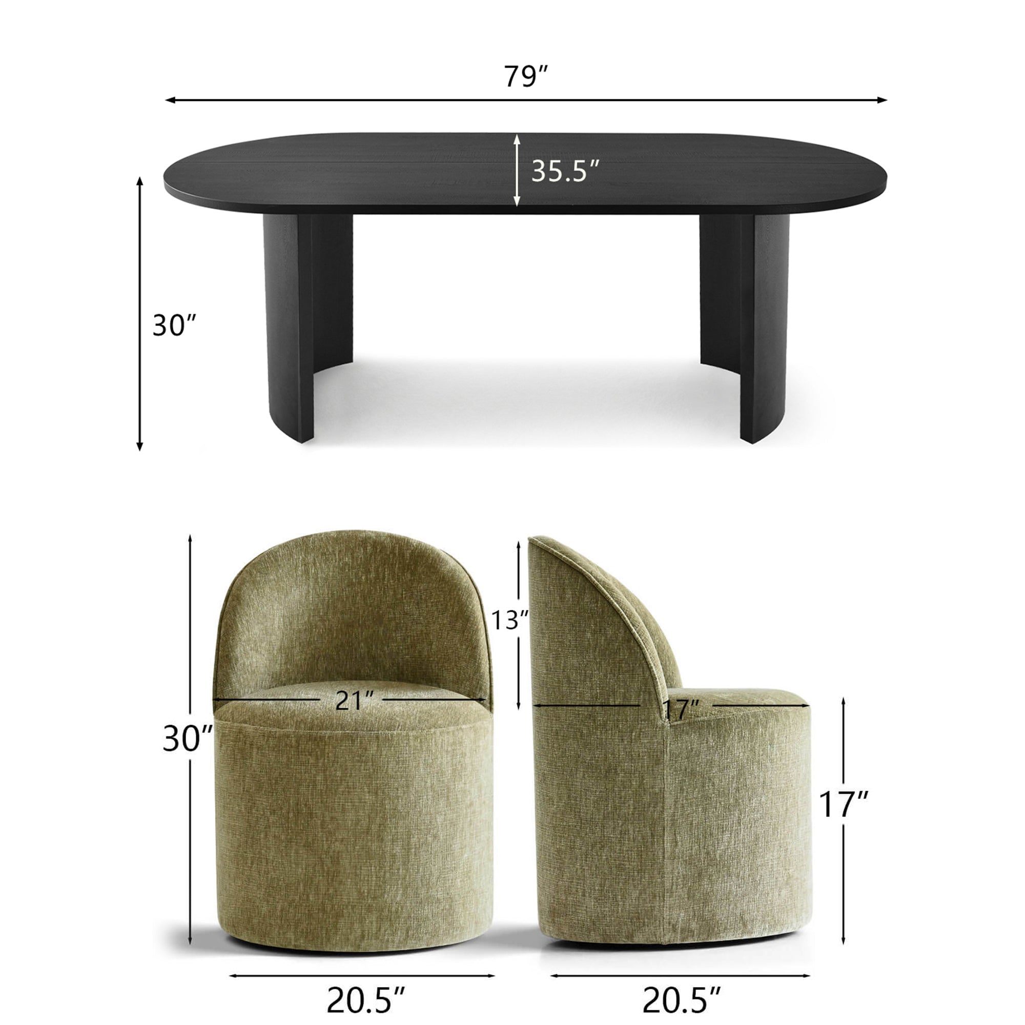 Dwen & Doris 79" Black Oval Dining Table Set for 6 (7-Piece)
