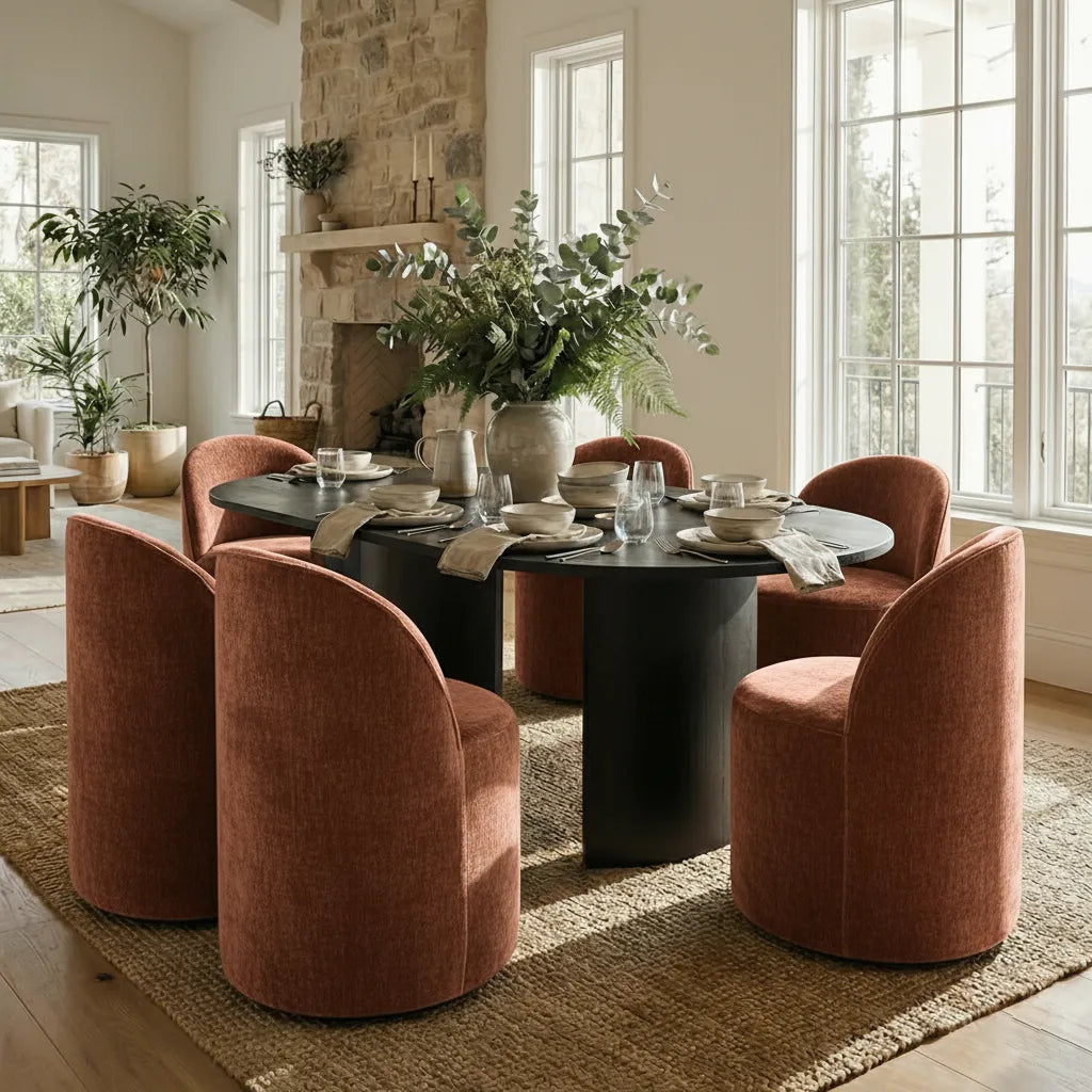 Dwen & Doris 79" Black Oval Dining Table Set for 6 (7-Piece)