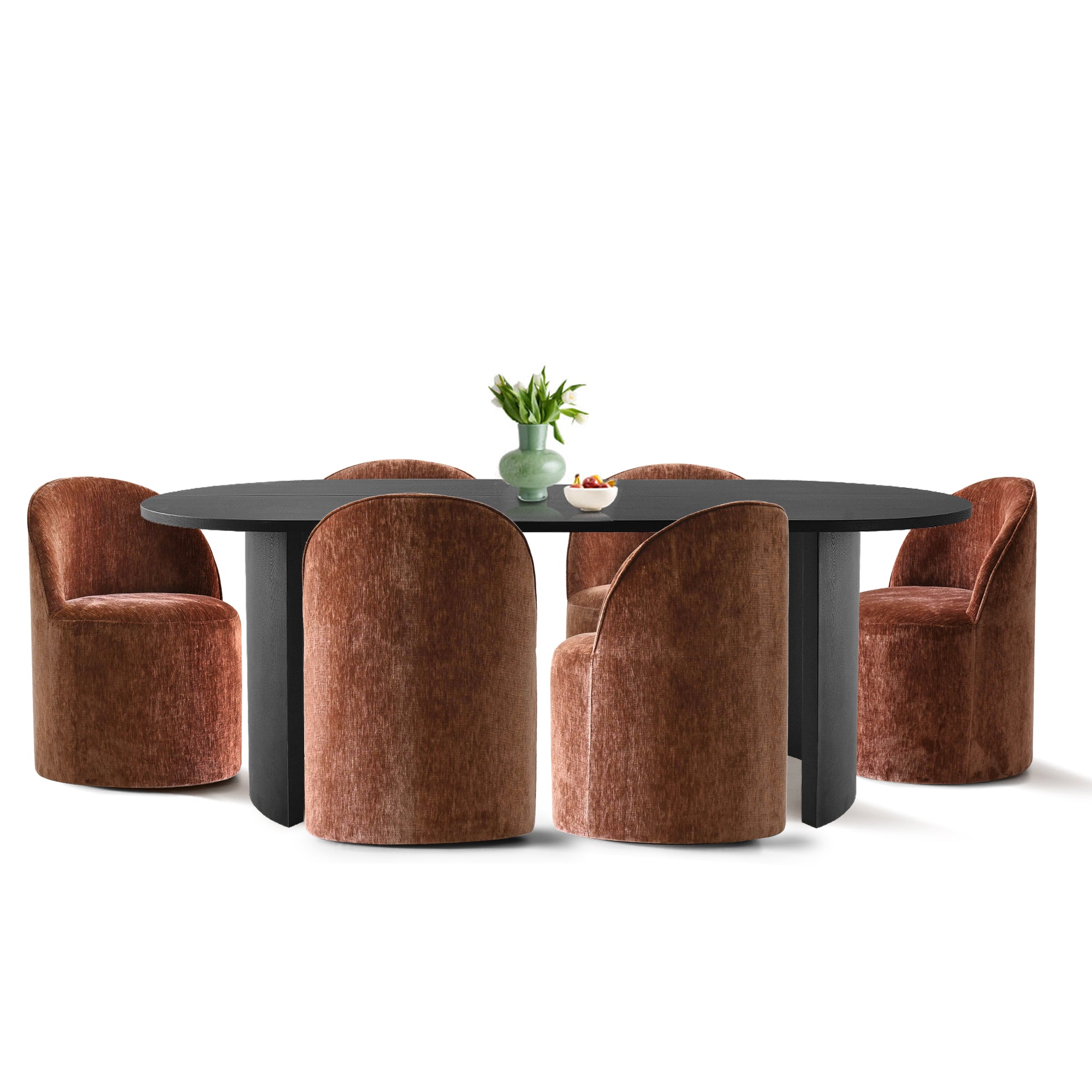 Dwen & Doris 79" Black Oval Dining Table Set for 6 (7-Piece)