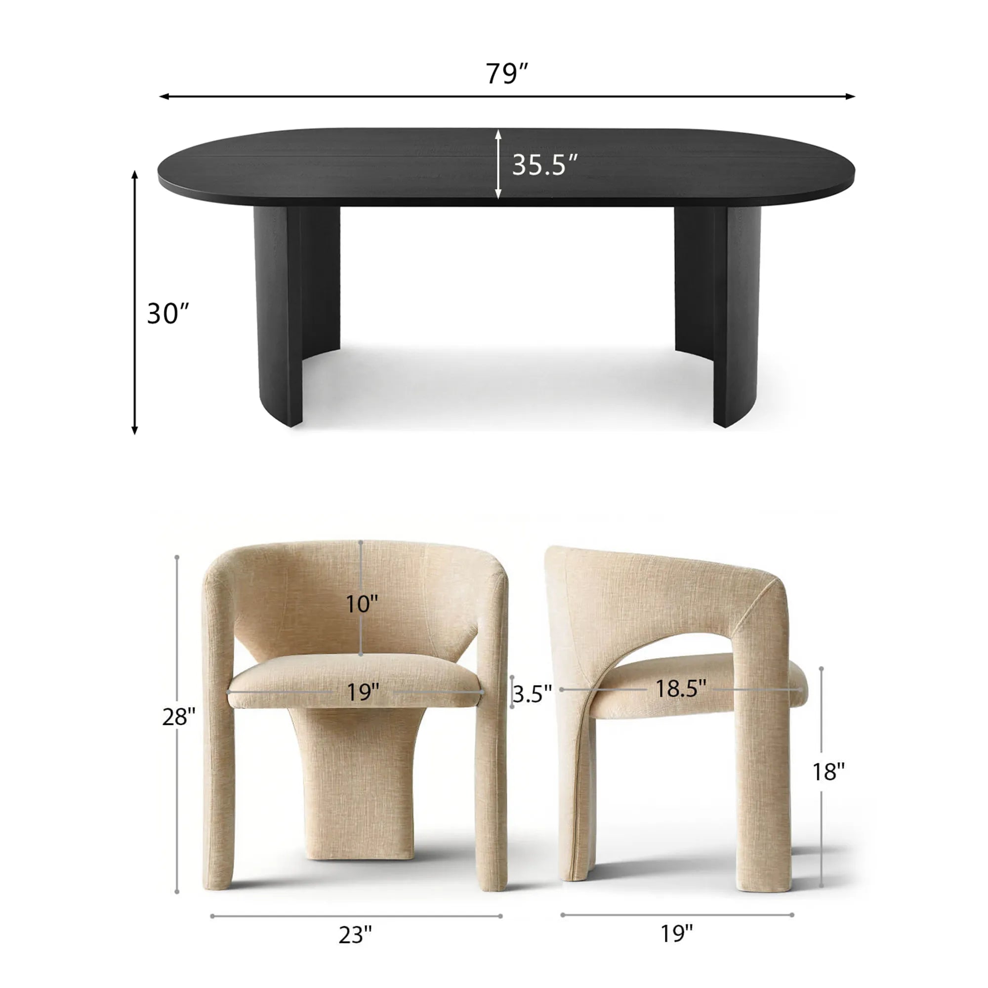 Dwen & Khloe 79" Oval Dining Table Set for 6 (7-Piece)