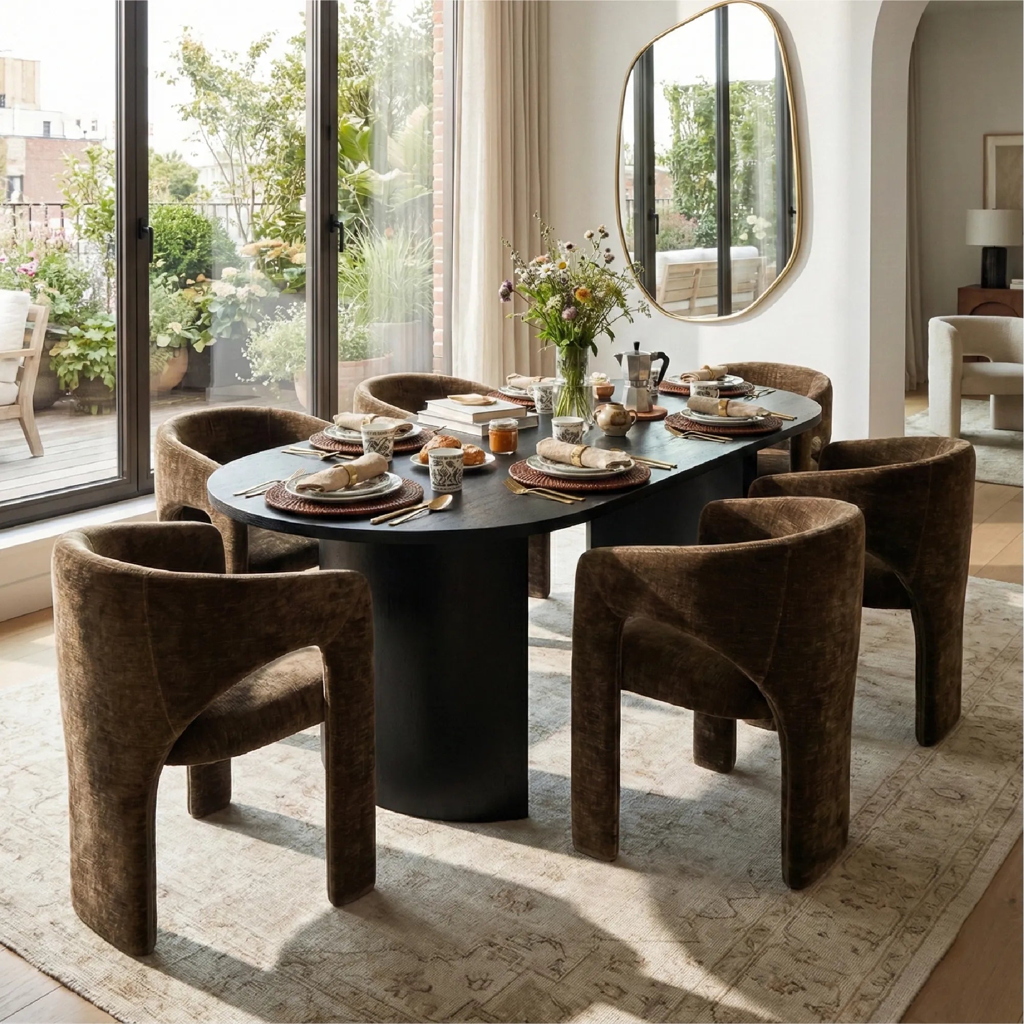 Khloe Modern Chenille Dining Chair with Arms (Set of 6)