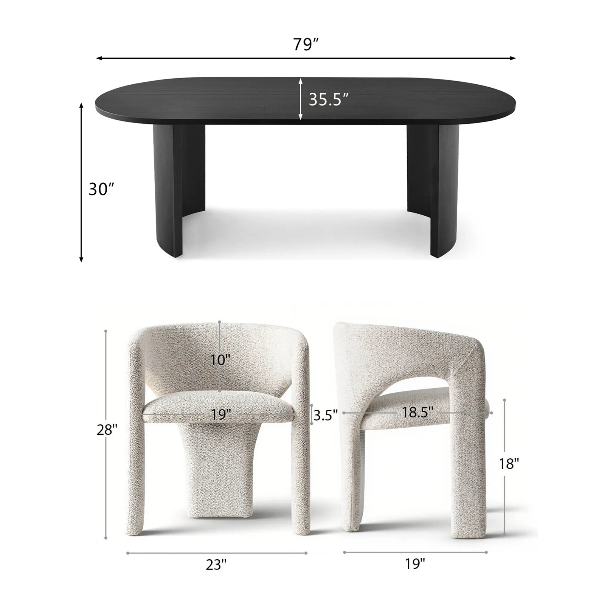 Dwen & Khloe 79" Oval Dining Table Set for 6 (7-Piece)