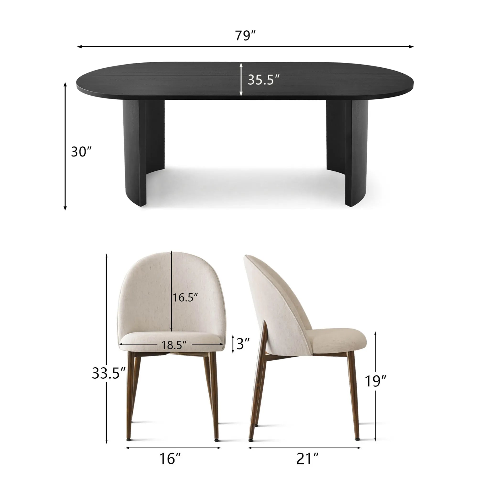 Dwen & Goteborg 79" Oval Dining Table Set for 6 (7-Piece)