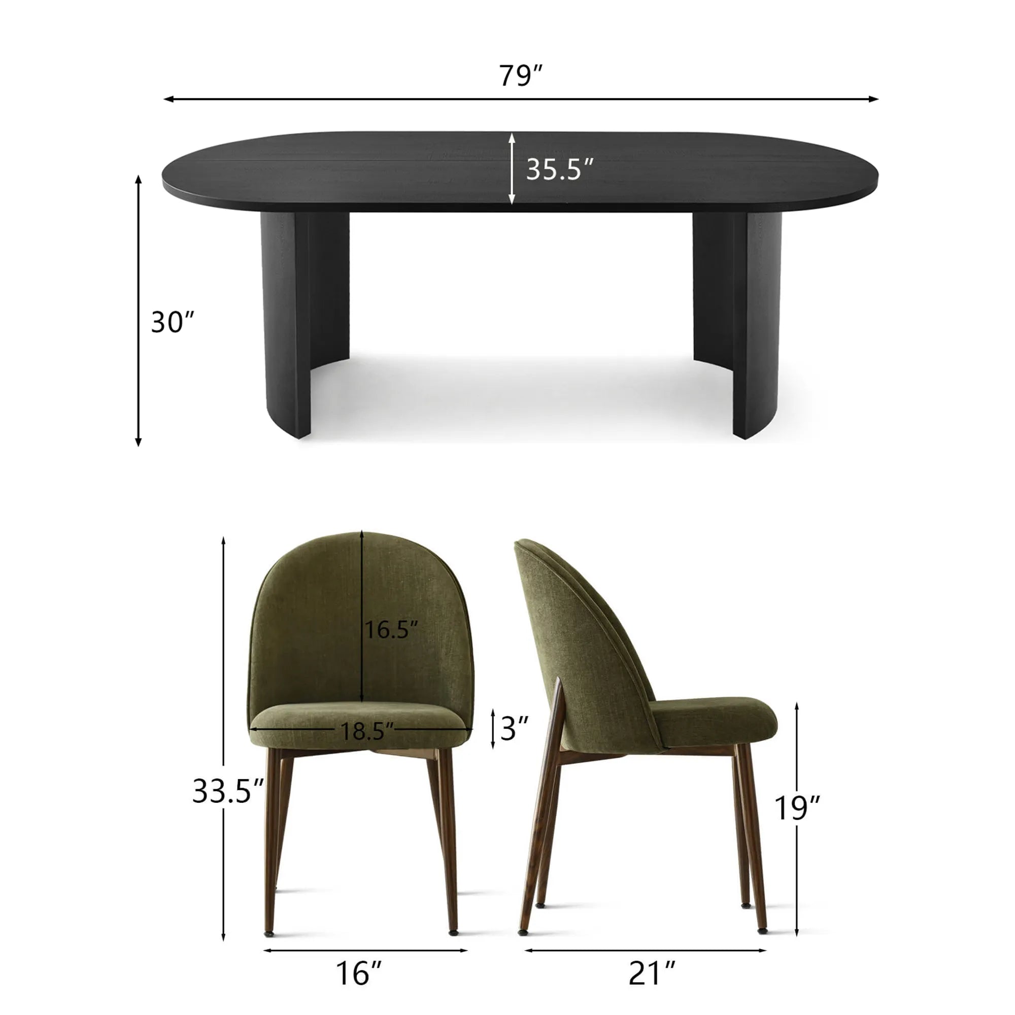 Dwen & Goteborg 79" Oval Dining Table Set for 6 (7-Piece)
