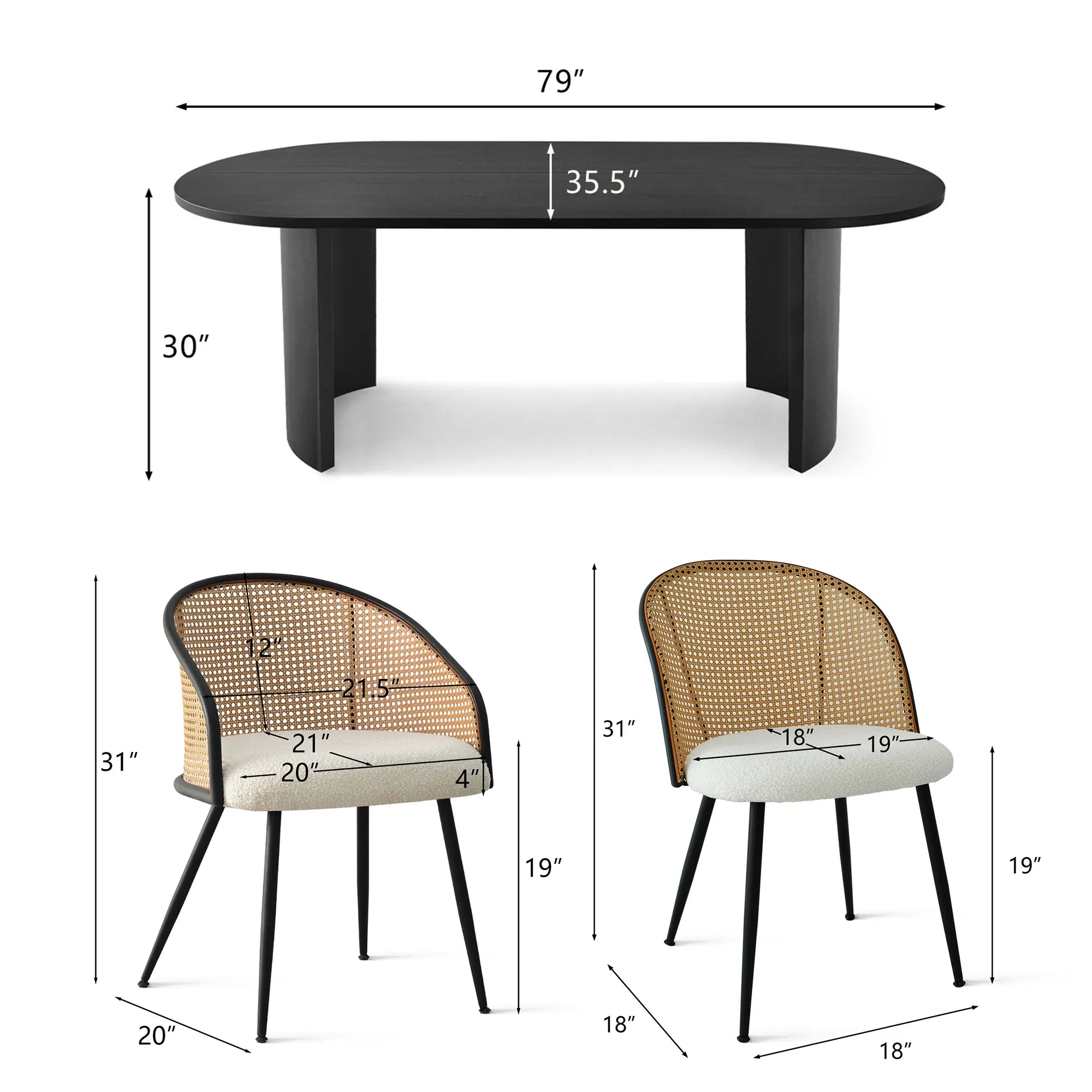 Dwen & Jules 79" Oval Dining Table Set for 6 (7-Piece)