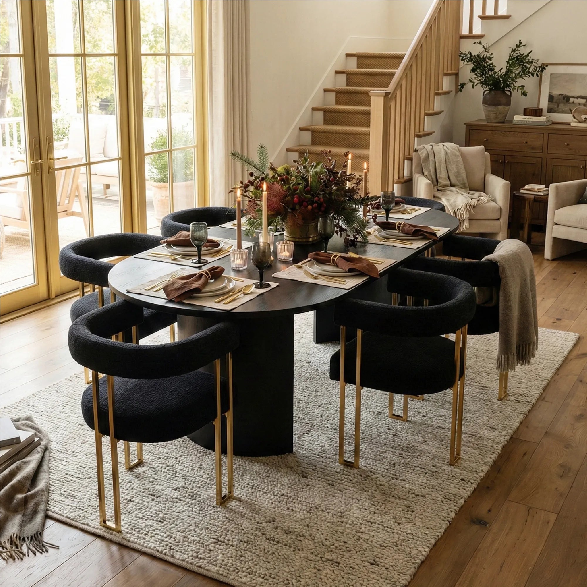 Mia Modern Gold Chenille Dining Chair with Arms (Set of 6)