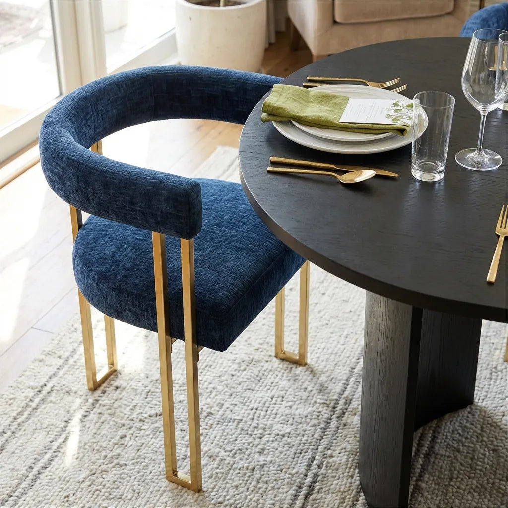 Dwen & Mia 79" Oval Chenille Dining Table Set for 6 (7-Piece)