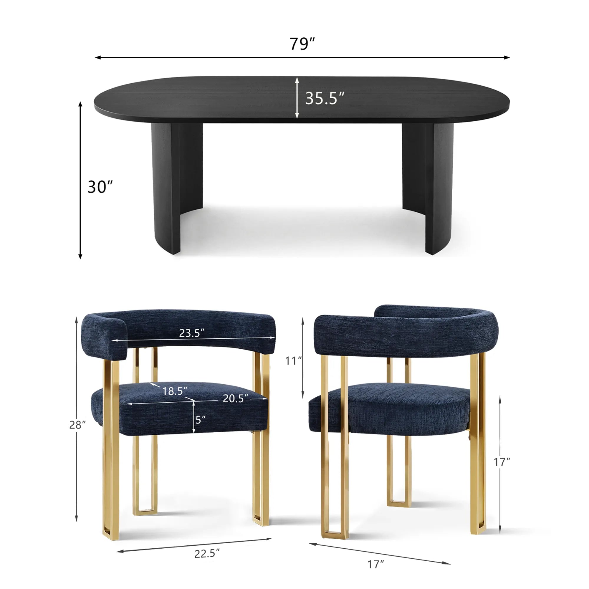 Dwen & Mia 79" Oval Chenille Dining Table Set for 6 (7-Piece)
