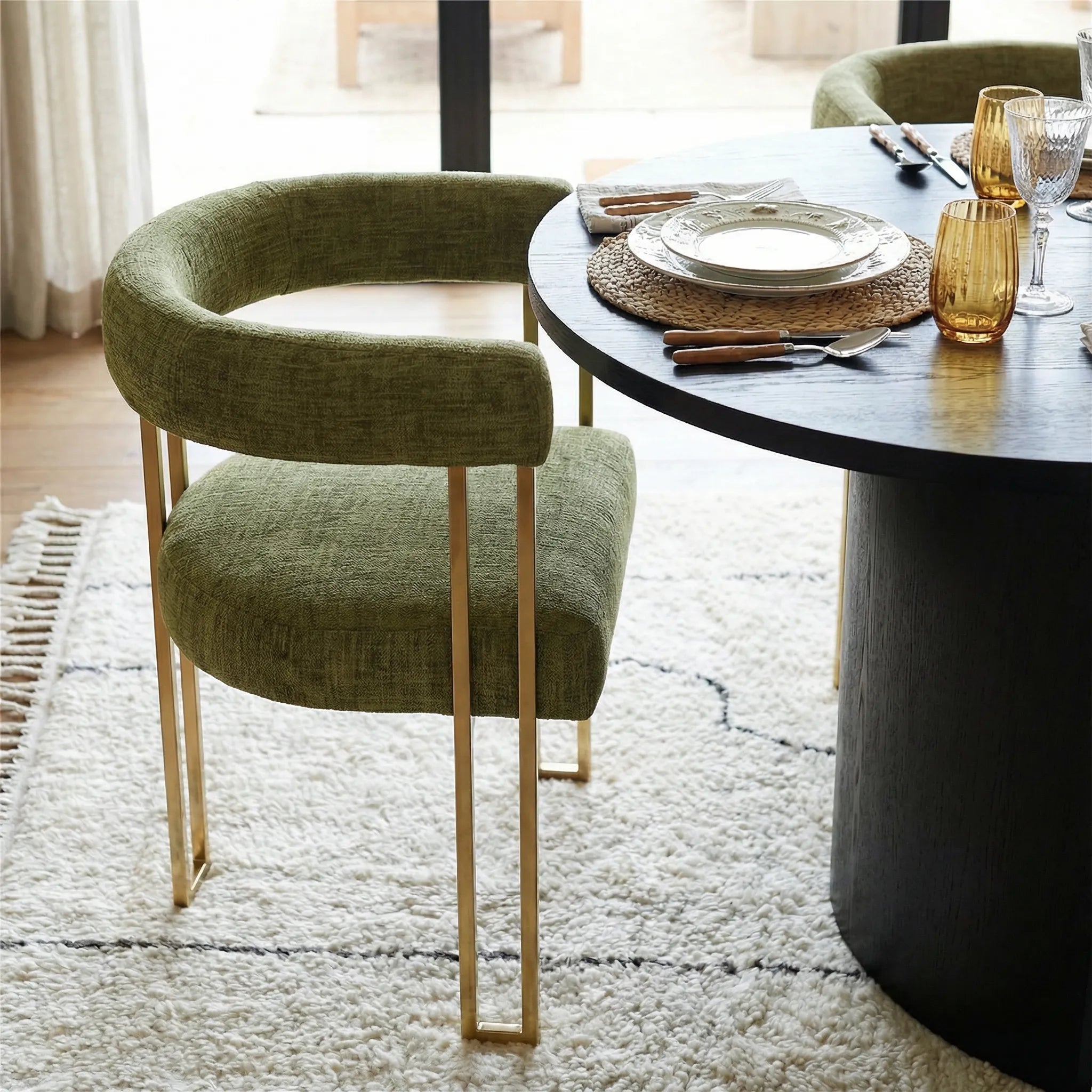 Dwen & Mia 79" Oval Chenille Dining Table Set for 6 (7-Piece)