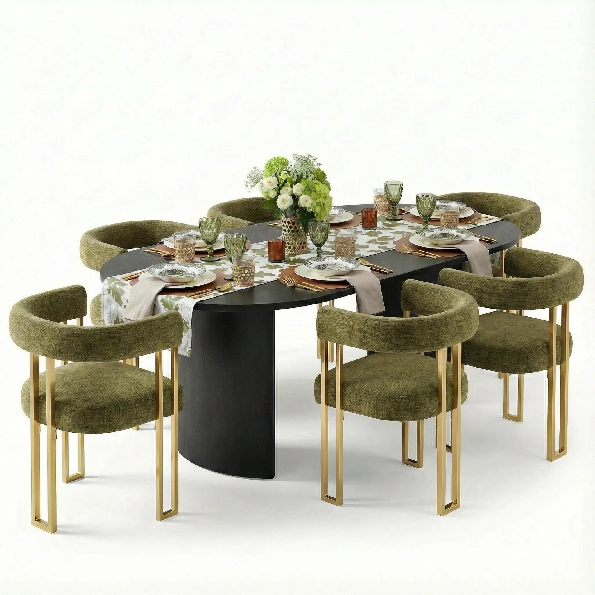 Dwen & Mia 79" Oval Chenille Dining Table Set for 6 (7-Piece)