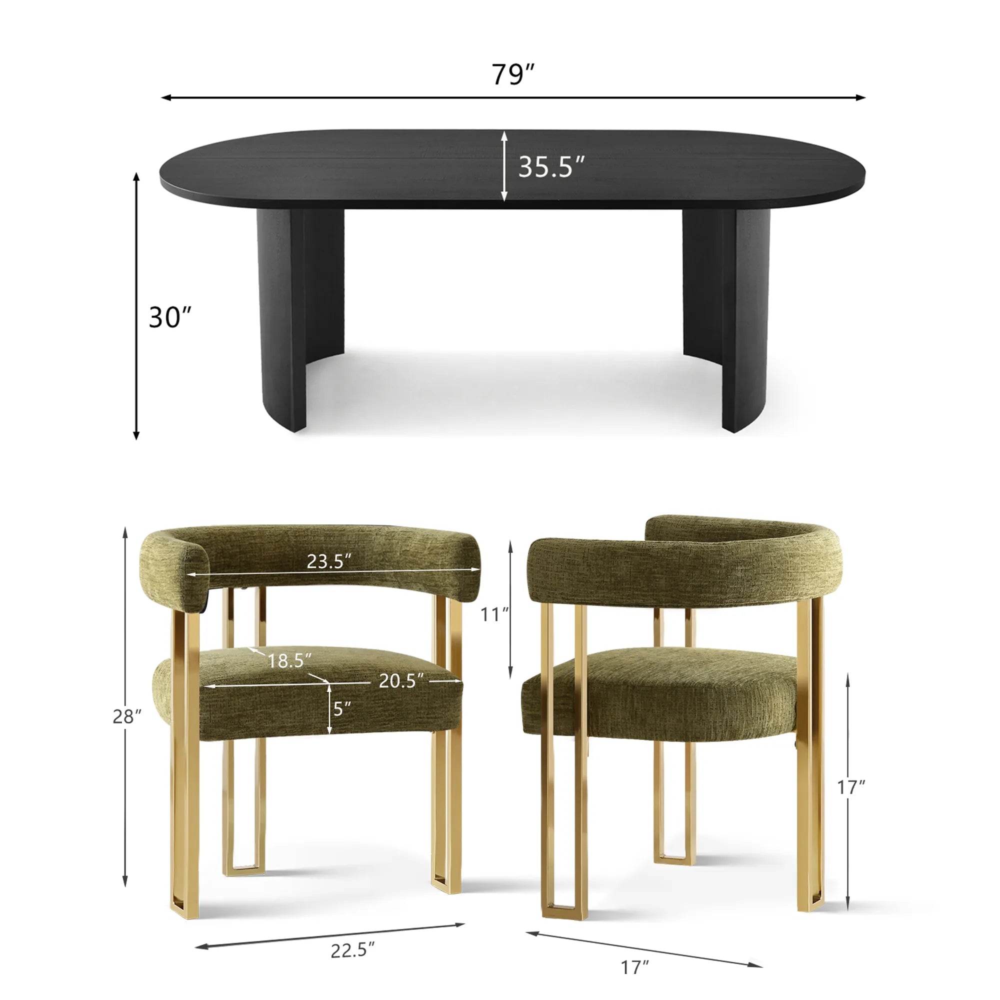 Dwen & Mia 79" Oval Chenille Dining Table Set for 6 (7-Piece)
