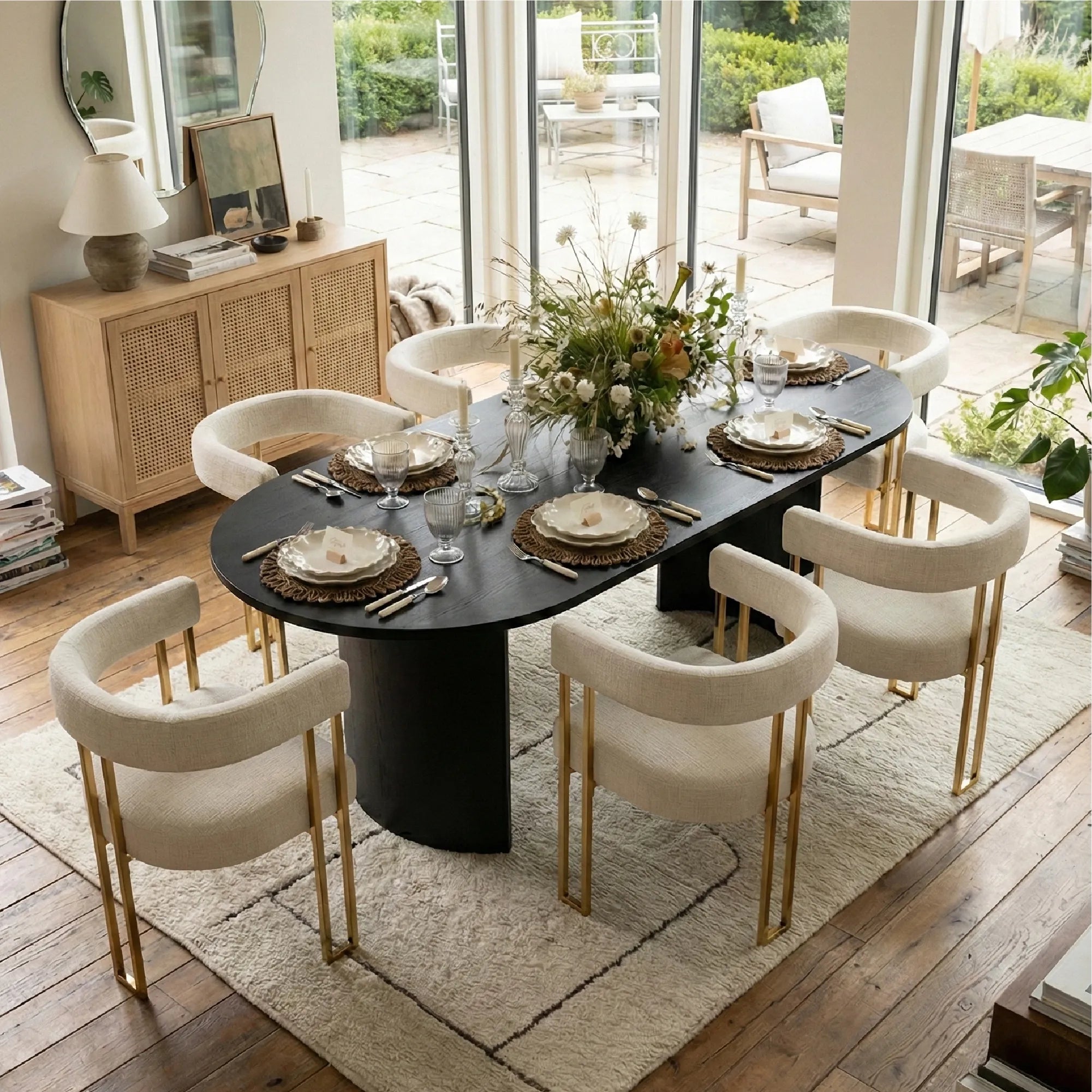 Dwen & Mia 79" Oval Chenille Dining Table Set for 6 (7-Piece)