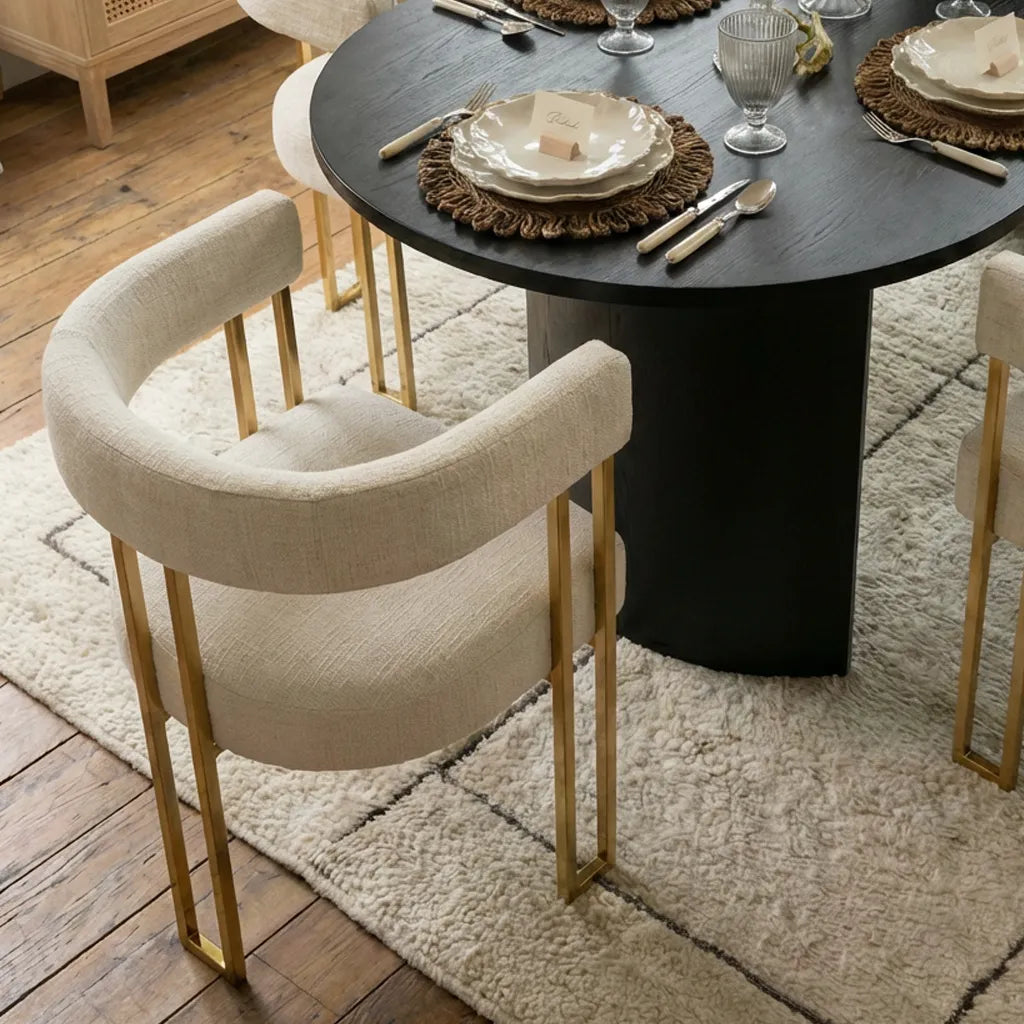 Dwen & Mia 79" Oval Chenille Dining Table Set for 6 (7-Piece)