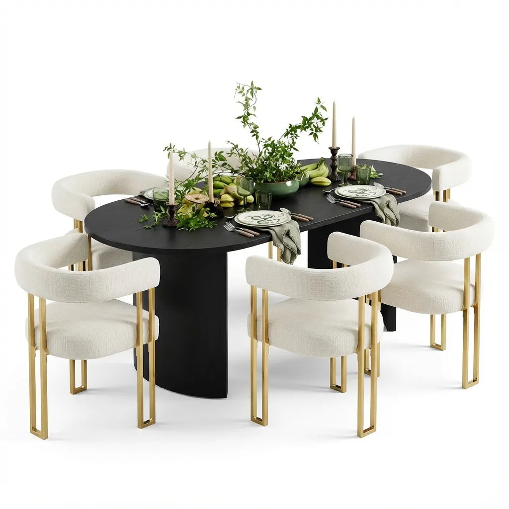 Dwen & Mia 79" Oval Chenille Dining Table Set for 6 (7-Piece)