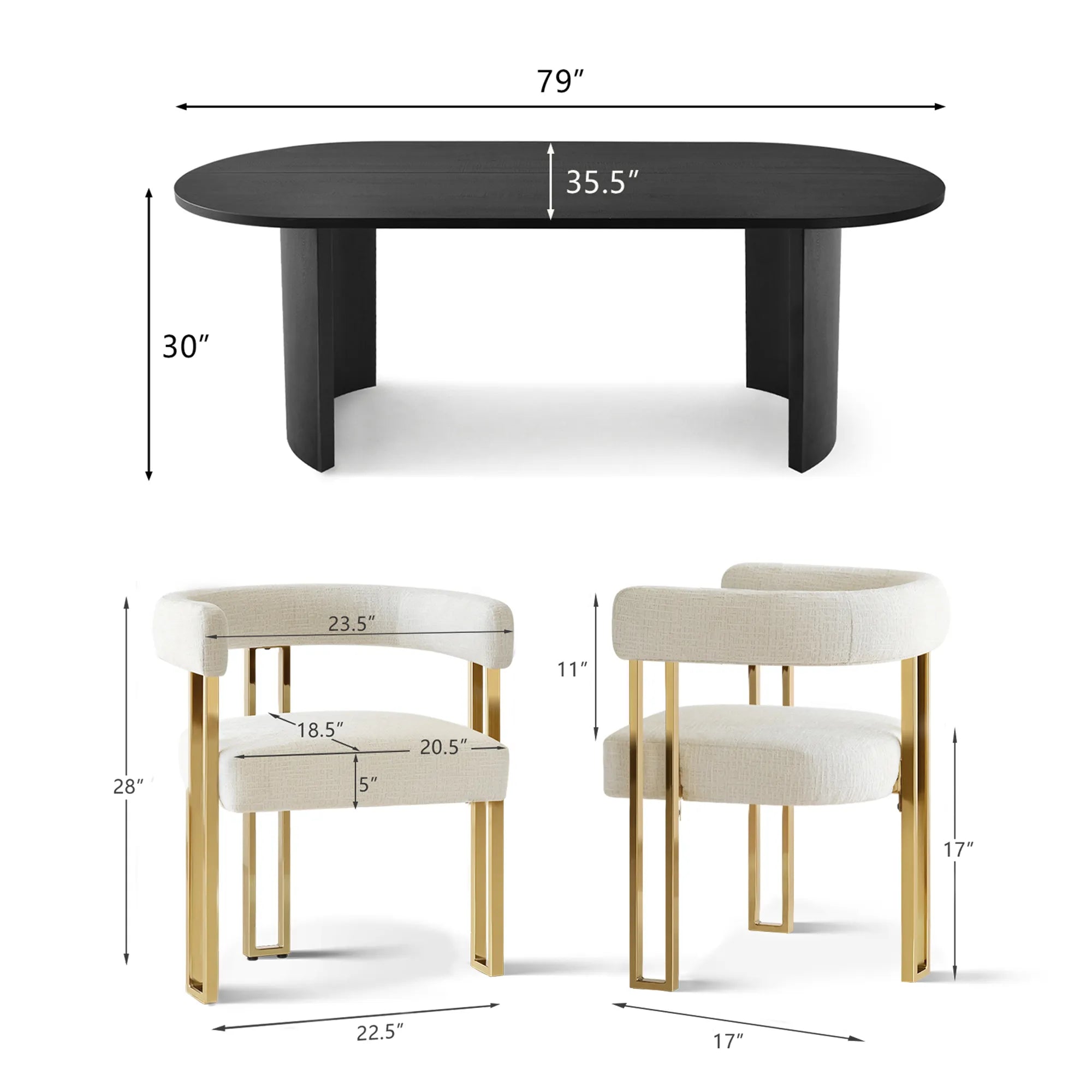 Dwen & Mia 79" Oval Chenille Dining Table Set for 6 (7-Piece)