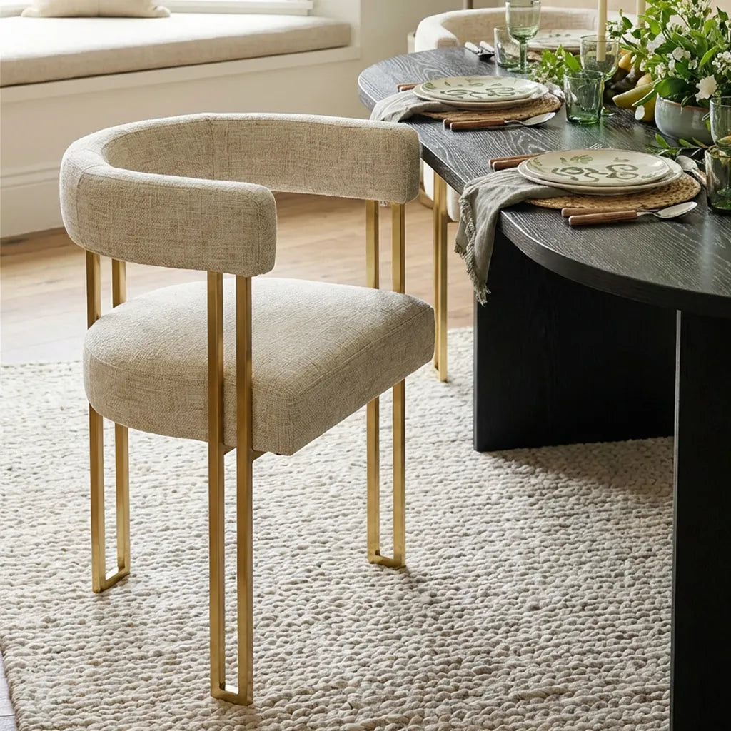 Dwen & Mia 79" Oval Chenille Dining Table Set for 6 (7-Piece)