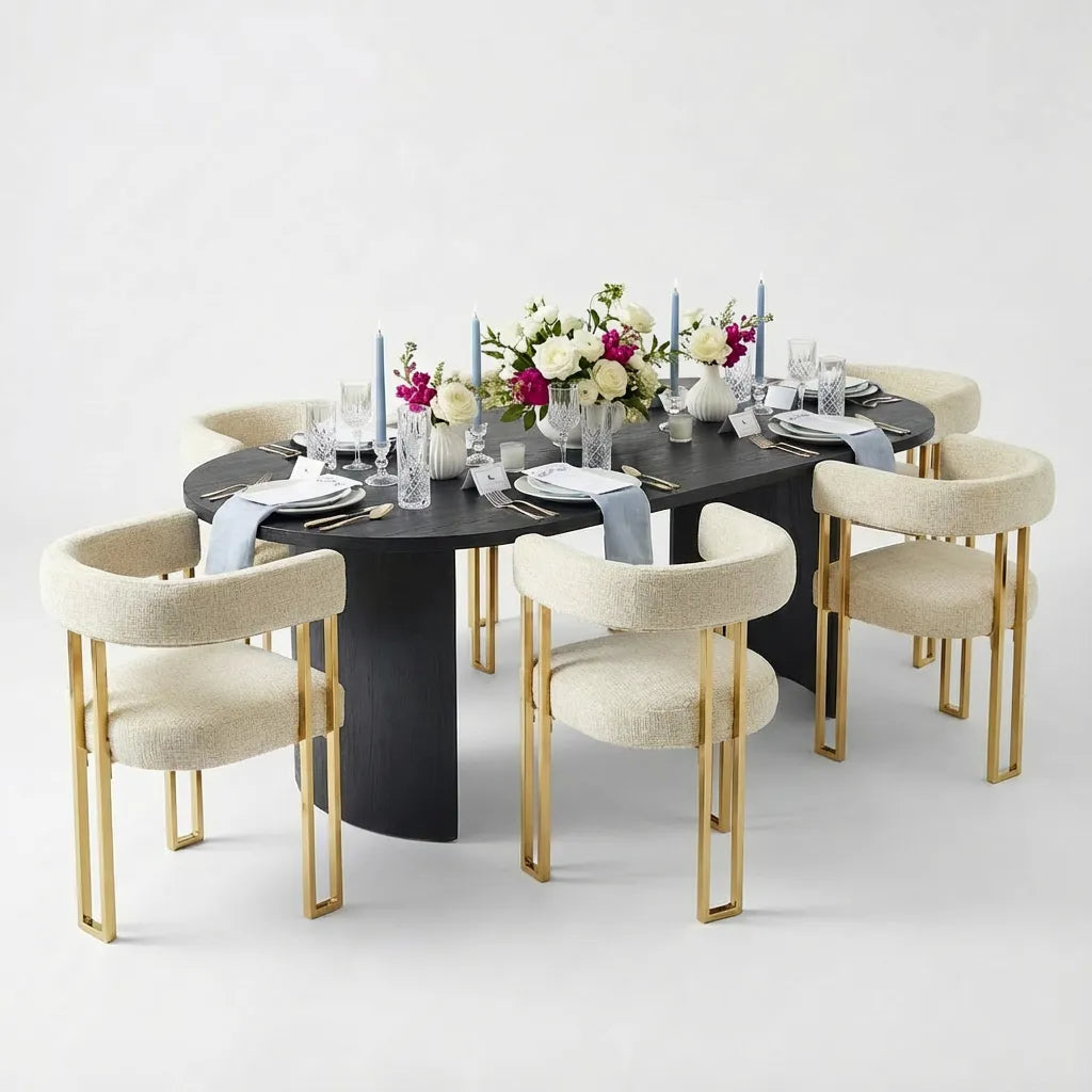 Dwen & Mia 79" Oval Chenille Dining Table Set for 6 (7-Piece)