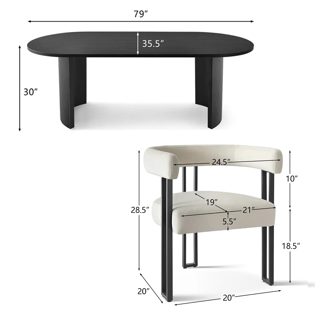 Dwen & Mia 79" Oval Dining Table Set for 6 (7-Piece)