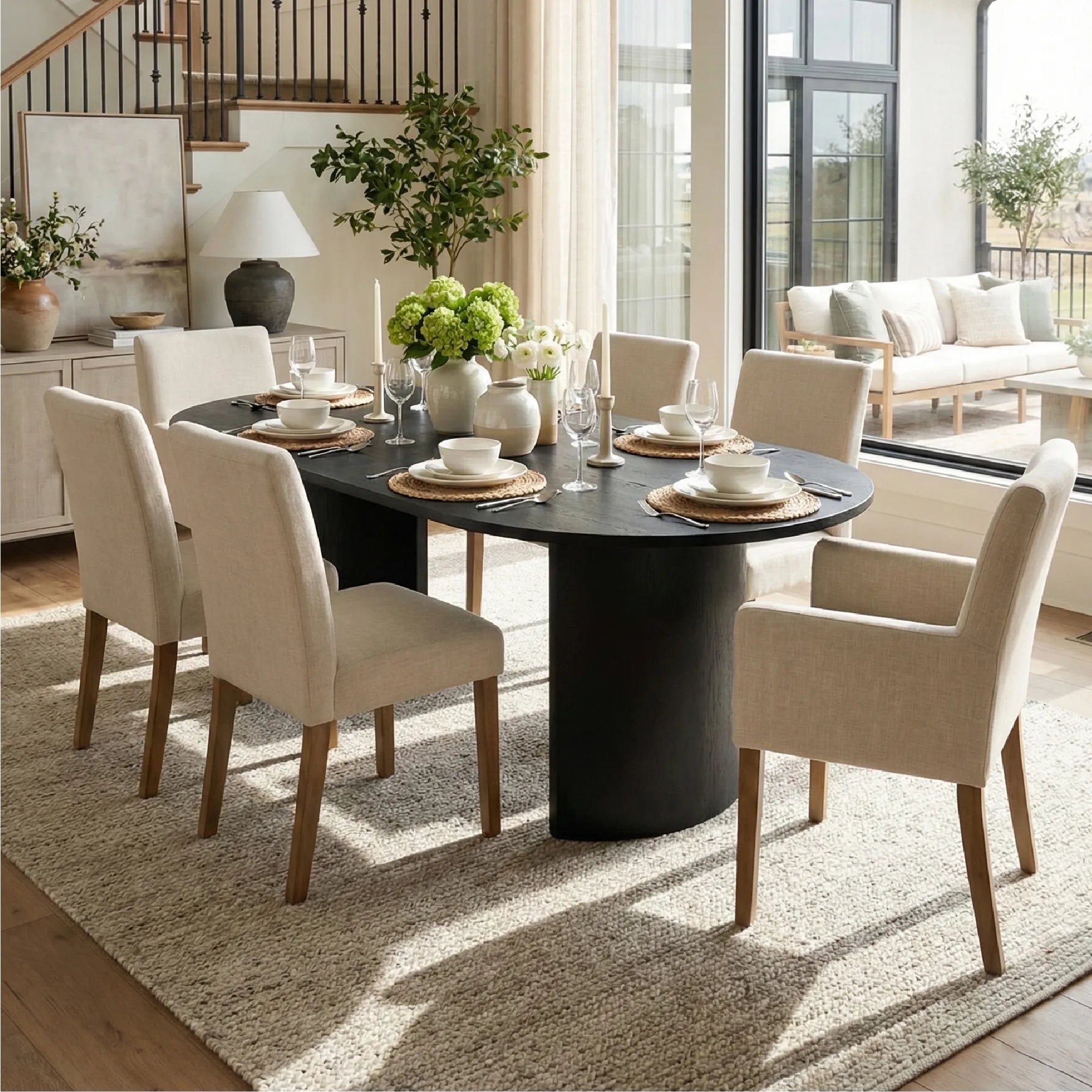 Dwen & North 79" Oval Dining Table Set for 6 (7-Piece)