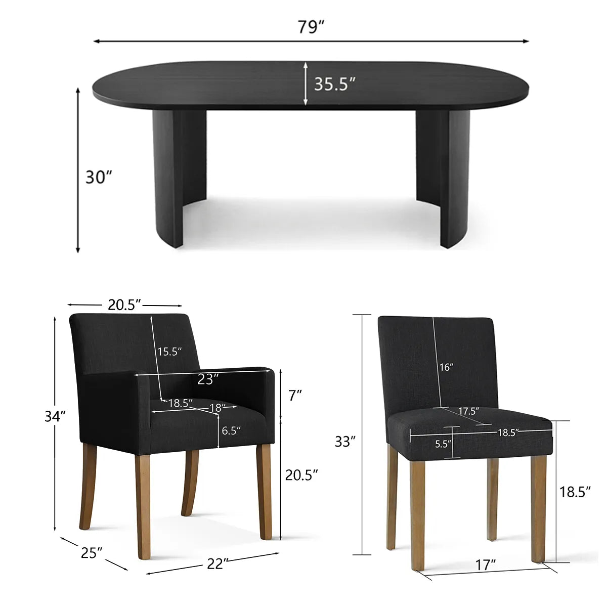 Dwen & North 79" Oval Dining Table Set for 6 (7-Piece)