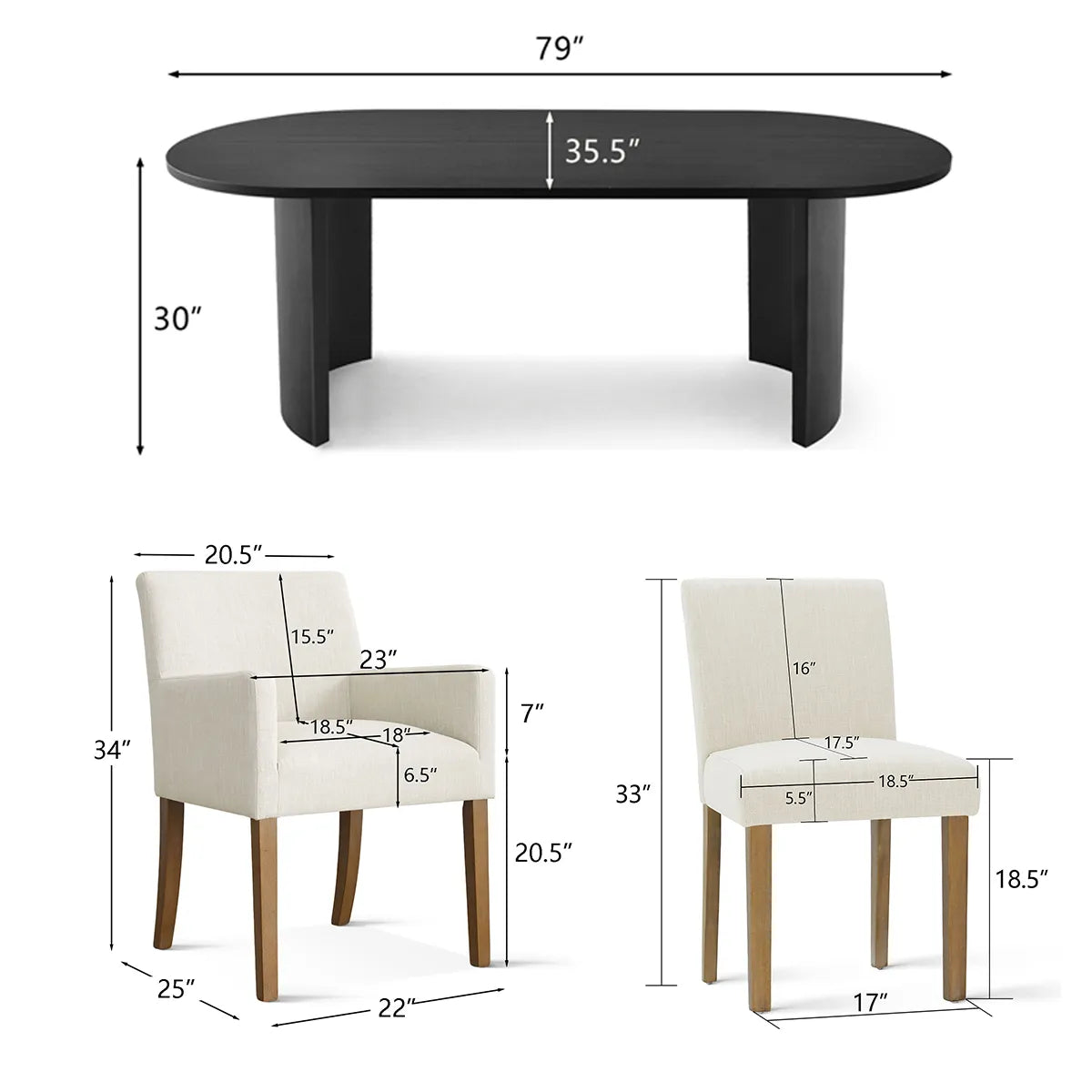 Dwen & North 79" Oval Dining Table Set for 6 (7-Piece)