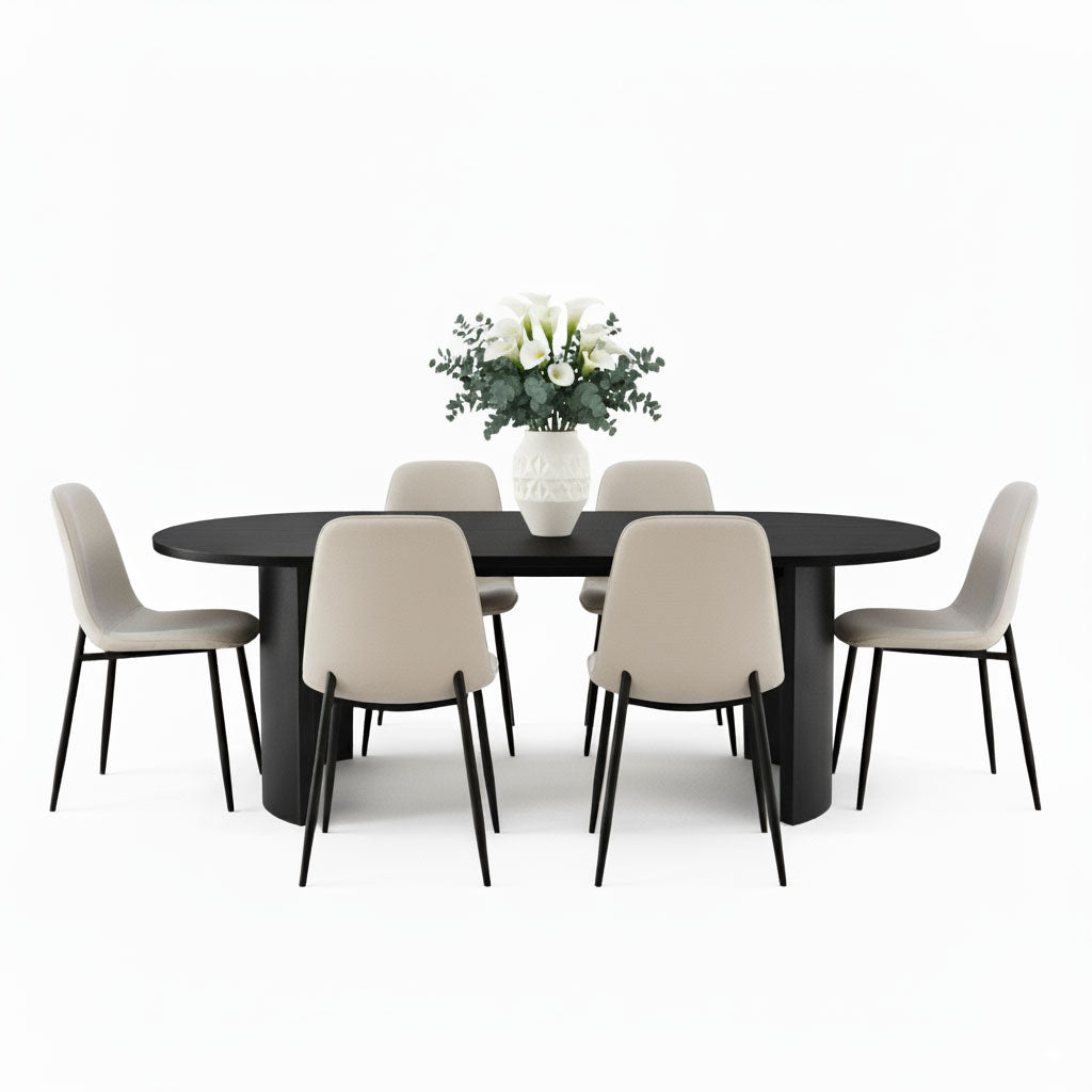 Dwen & Oslo 79" Oval Dining Table Set for 6 (7-Piece)