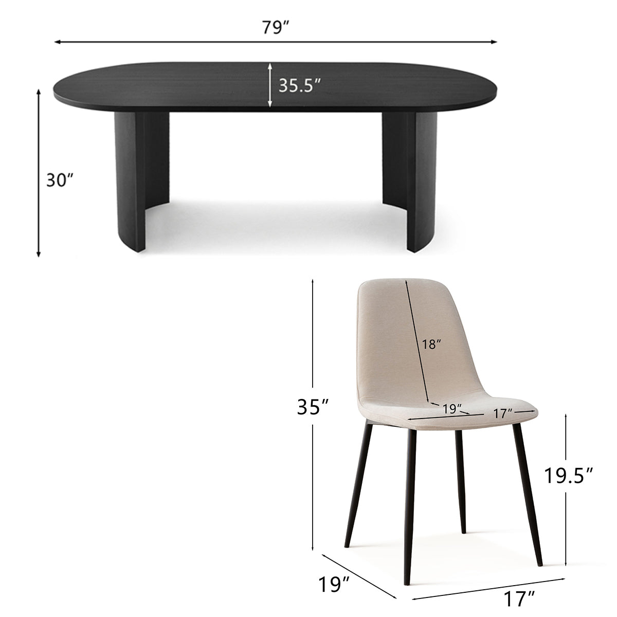 Dwen & Oslo 79" Oval Dining Table Set for 6 (7-Piece)